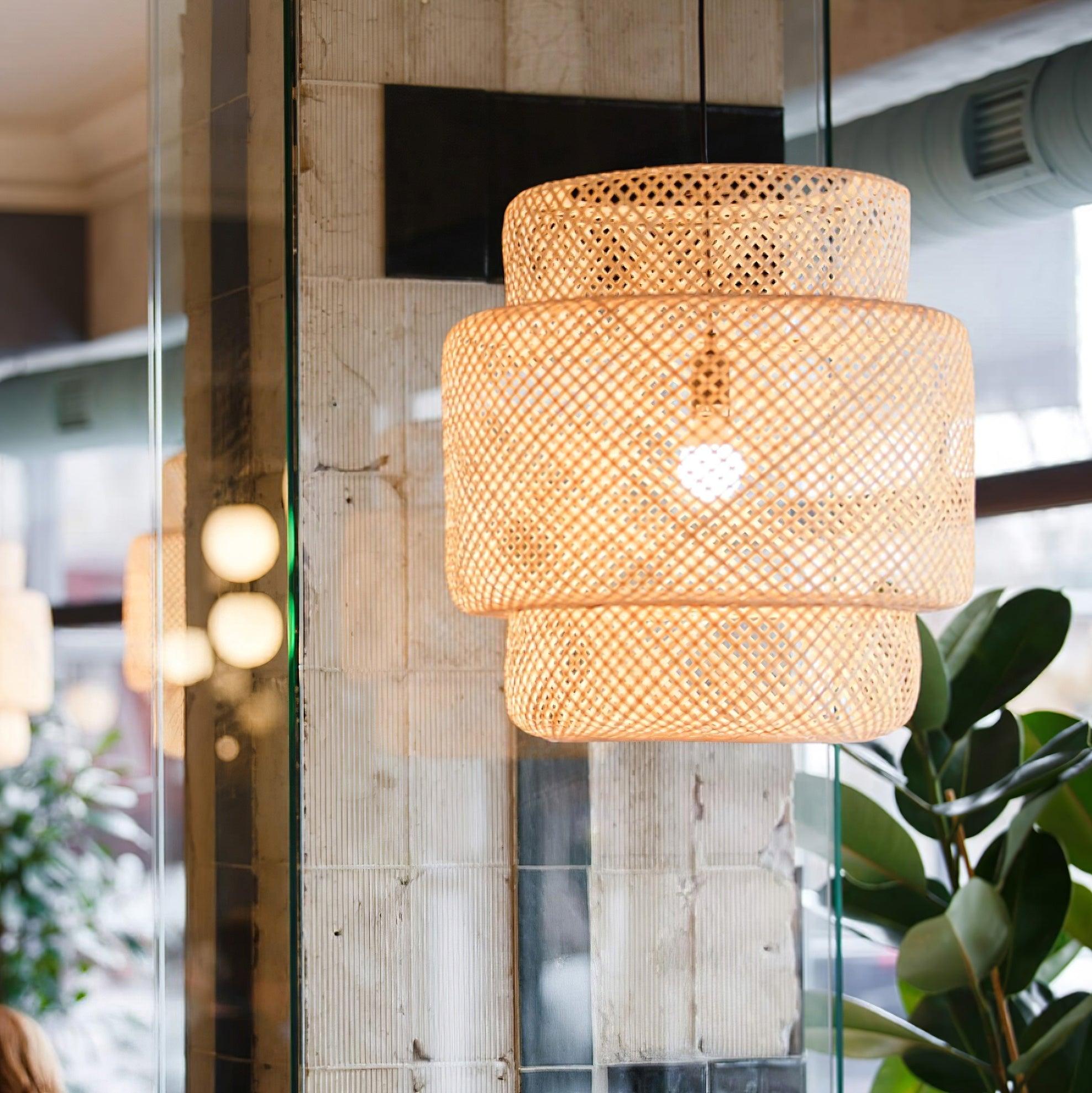 Pendant Lamp Double Layer Woven Bamboo Shade Organic Natural - Letslighting