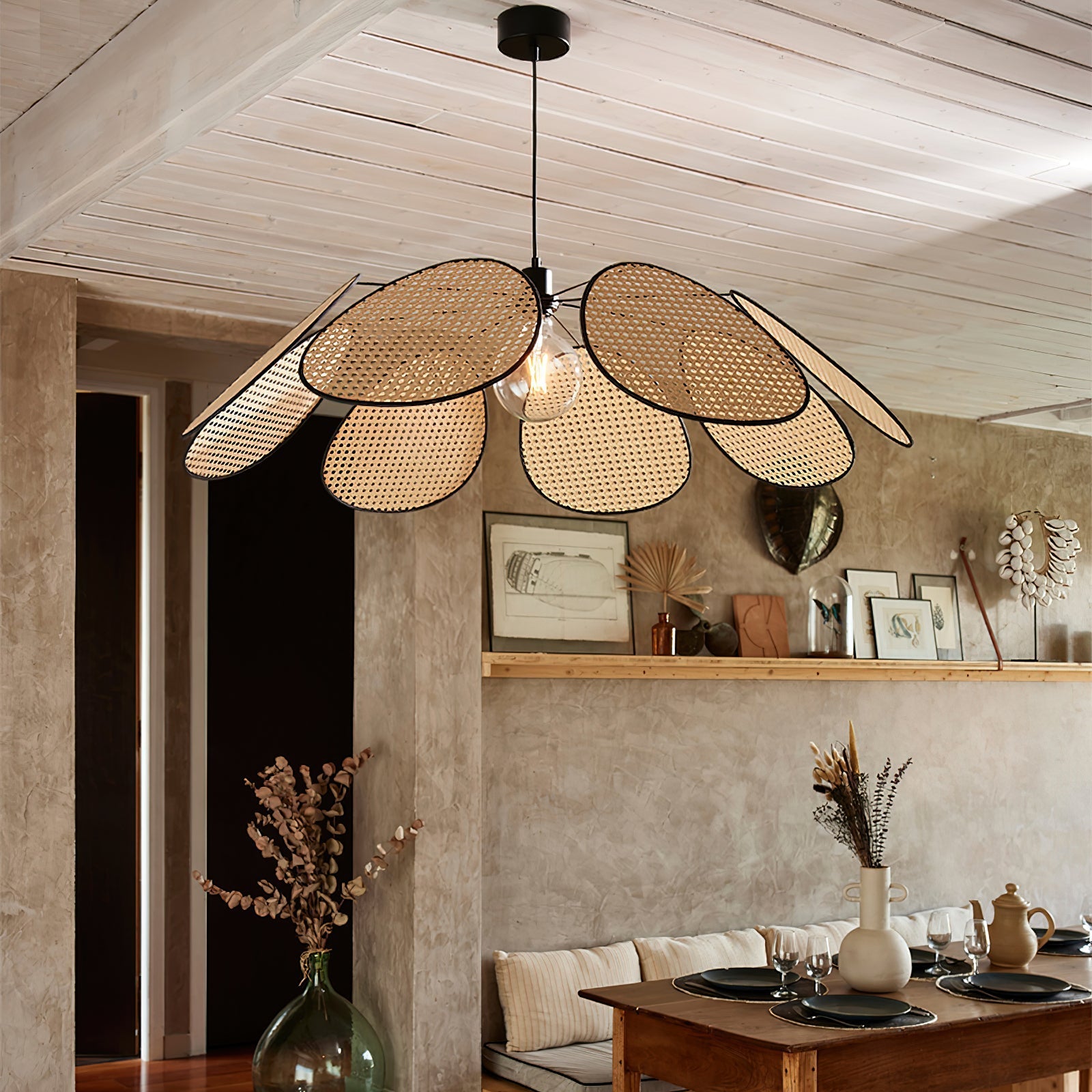 Chandelier with Rattan Petals and Frame Ambient Bohemian - Letslighting