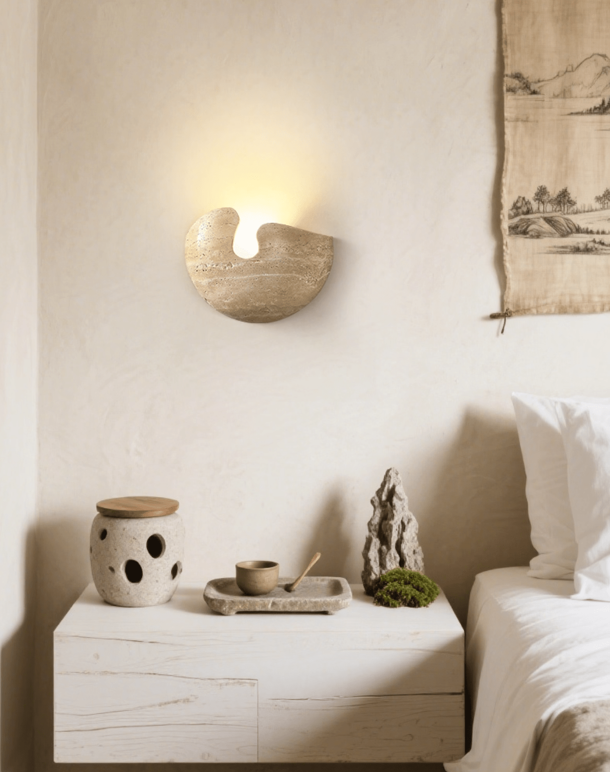 Nesa Applique Murale Minimaliste en Pierre de Travertin