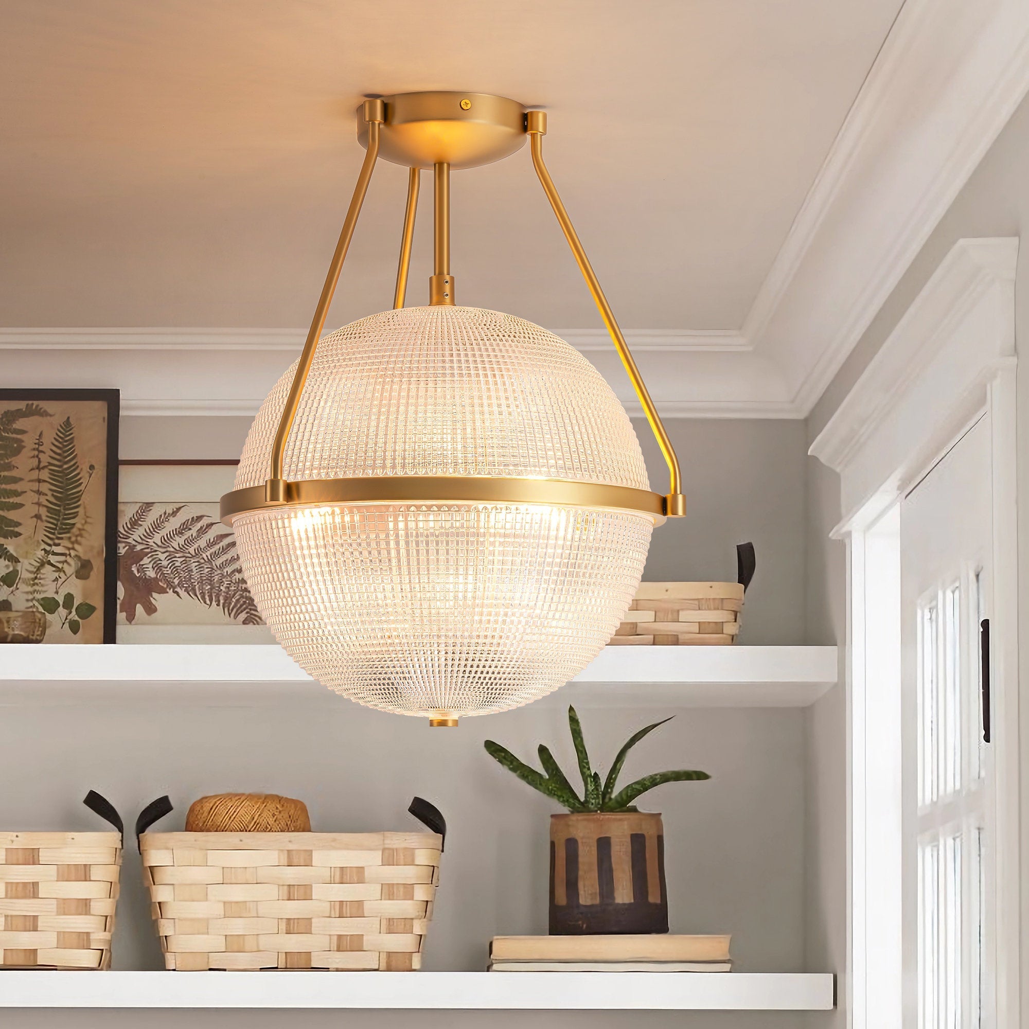 Atale Modern Minimalist Glass Metal Ceiling Lamp - Lamp Copper