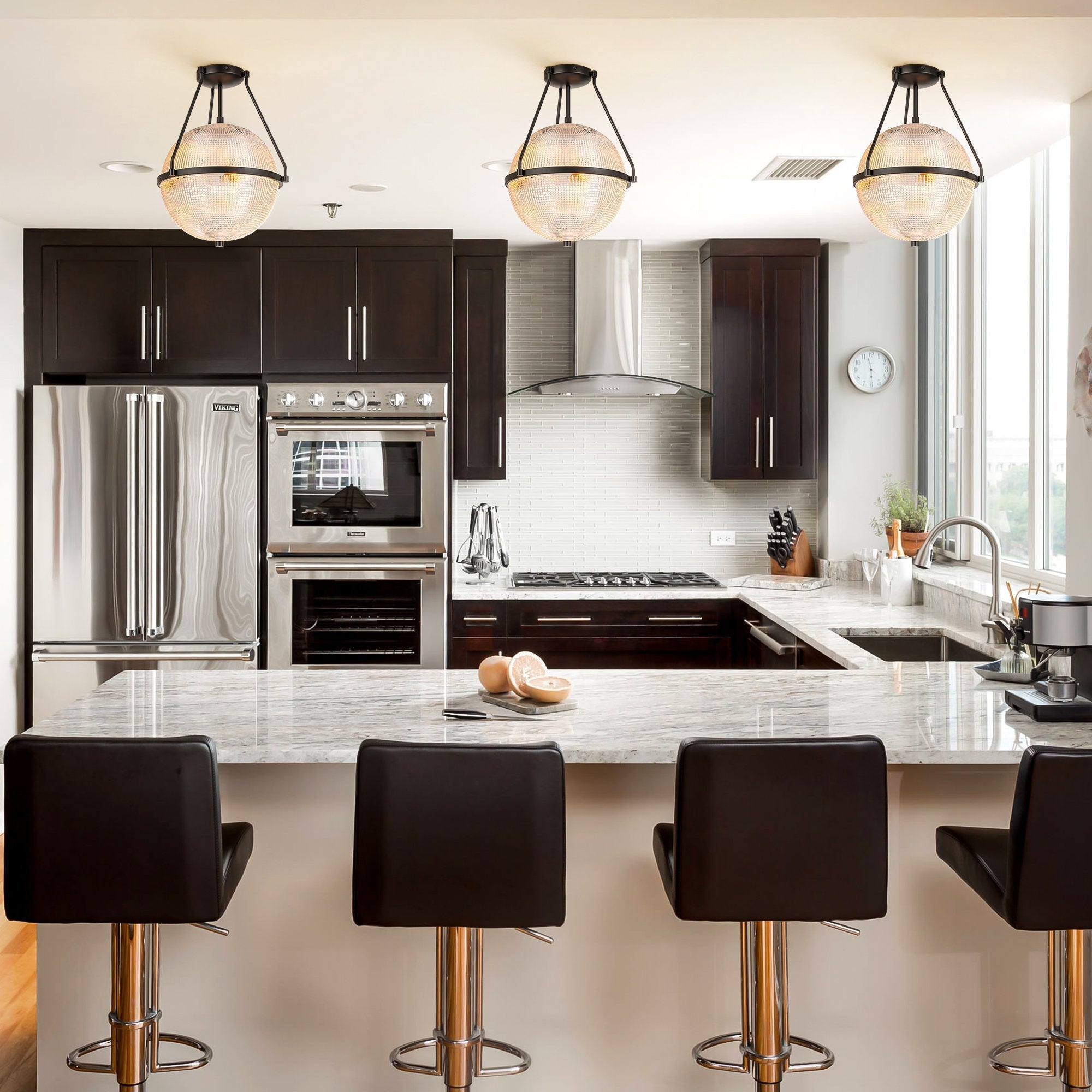 Atale Modern Minimalist Glass Metal Ceiling Lamp - Lamp Copper