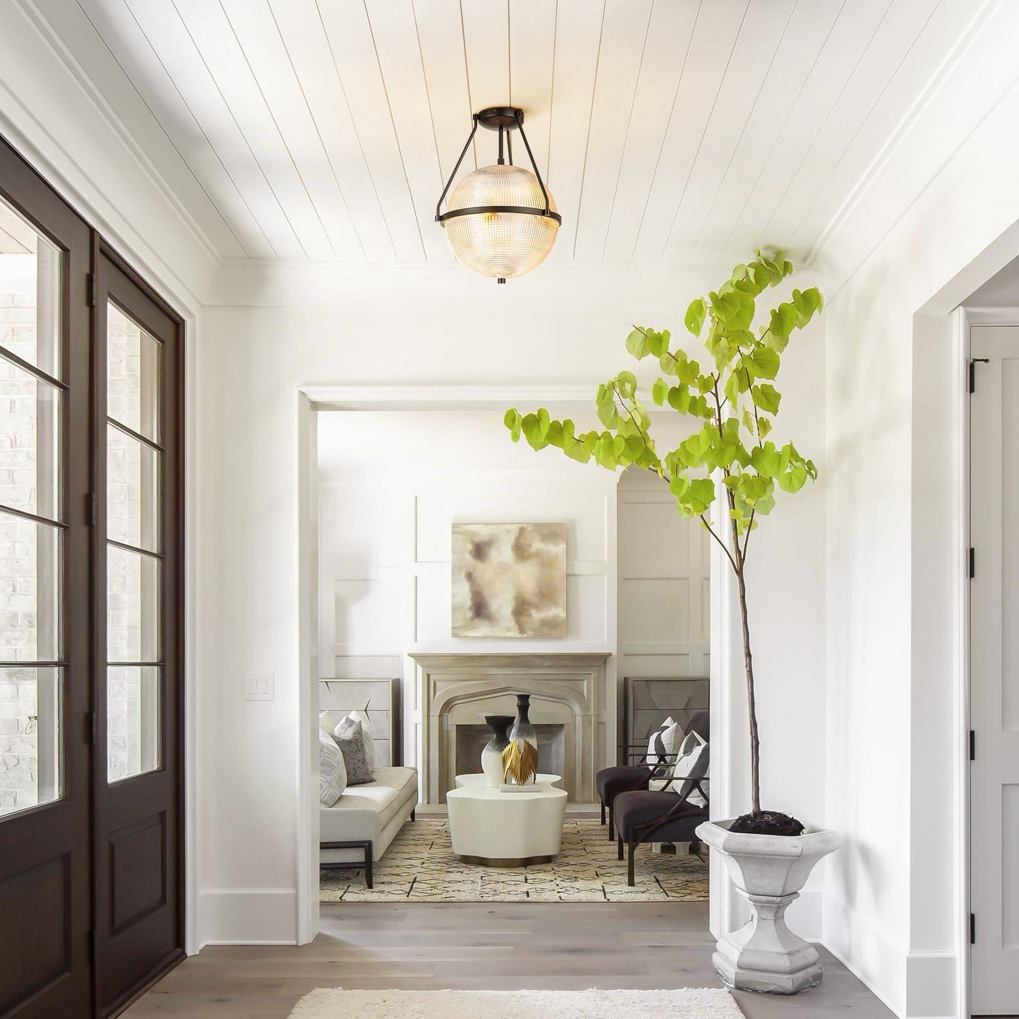 Atale Modern Minimalist Glass Metal Ceiling Lamp - Lamp Copper