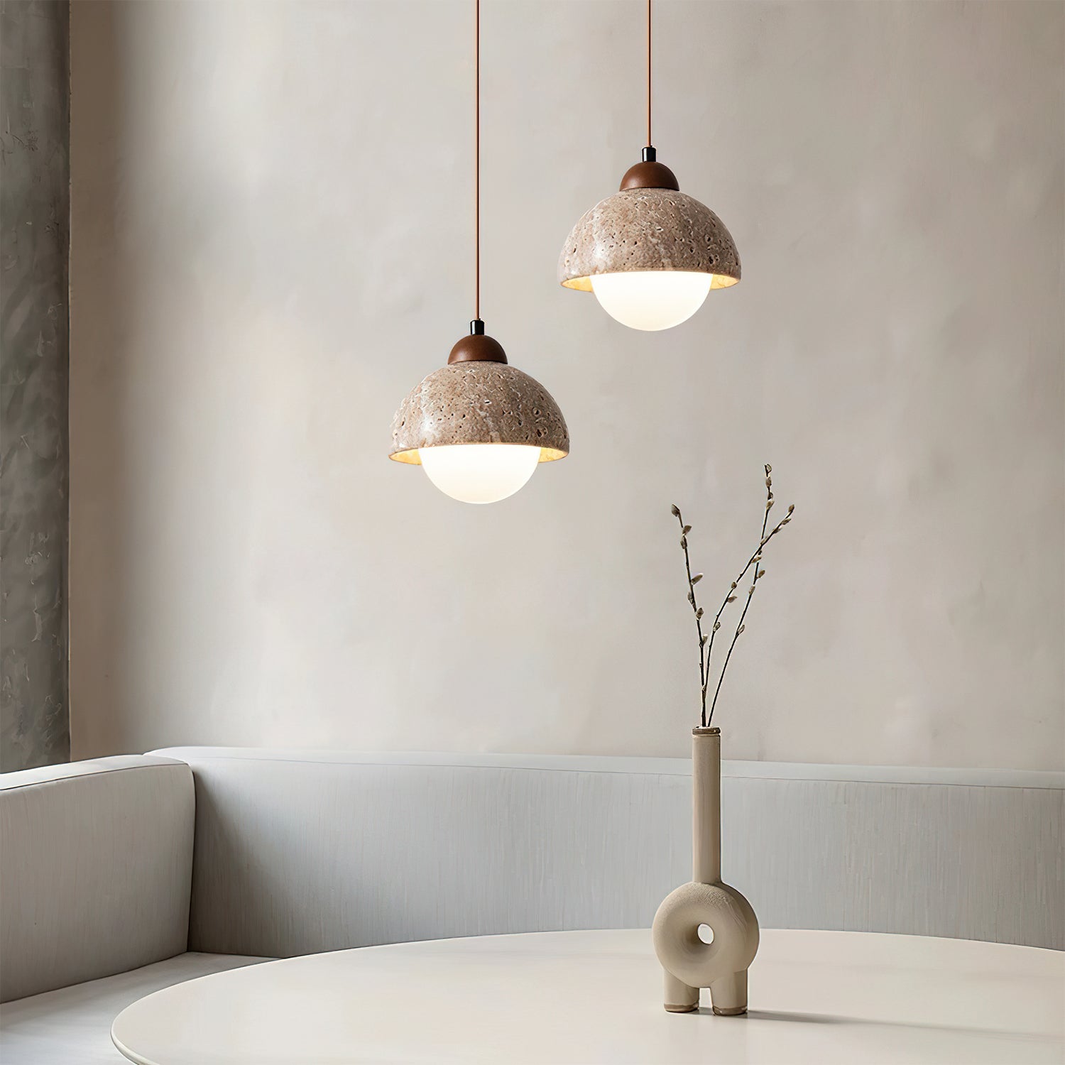 Orzora Dome-Shaped Travertine Pendant Light - Letslighting