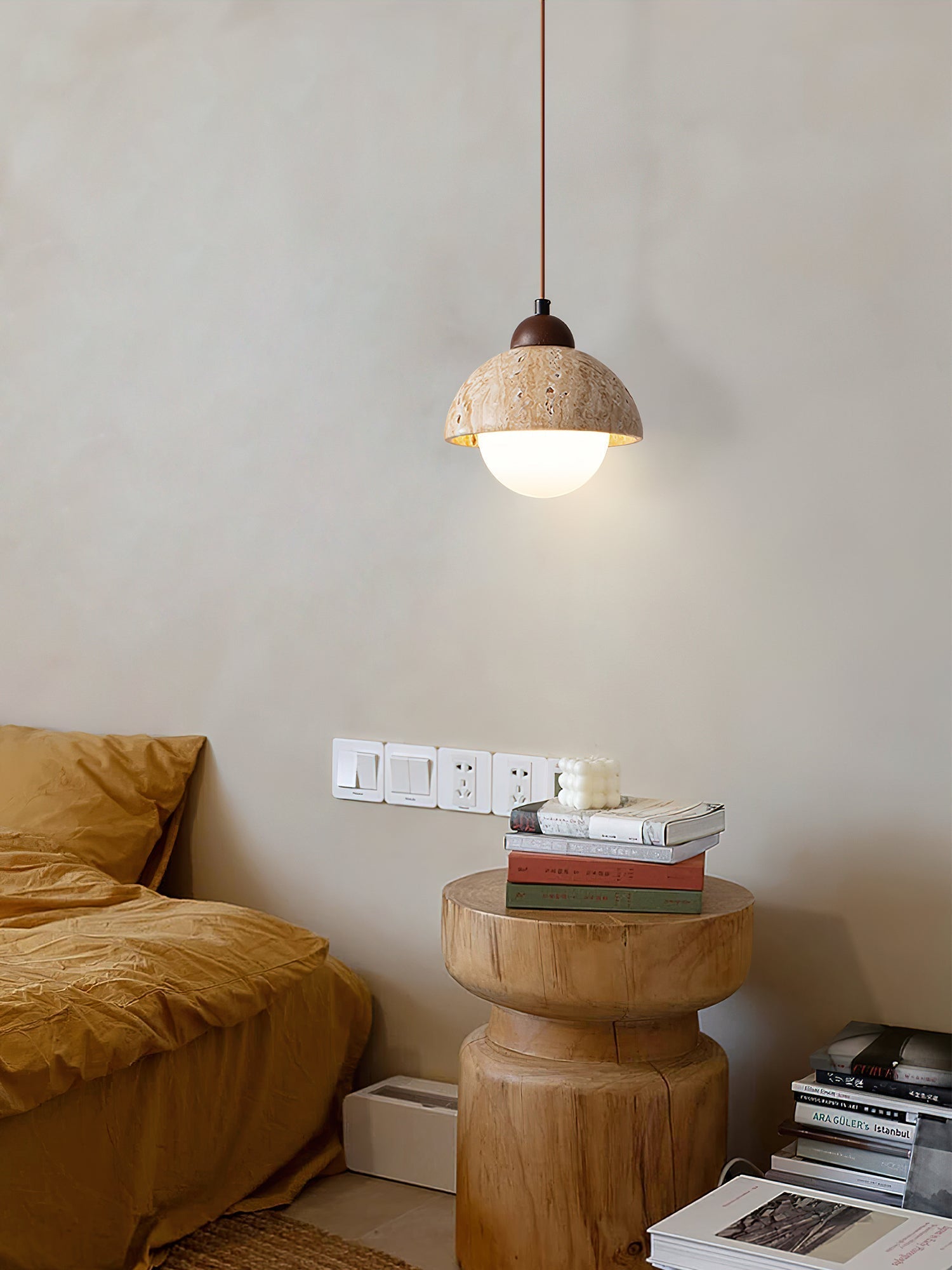 Orzora Dome-Shaped Travertine Pendant Light - Letslighting