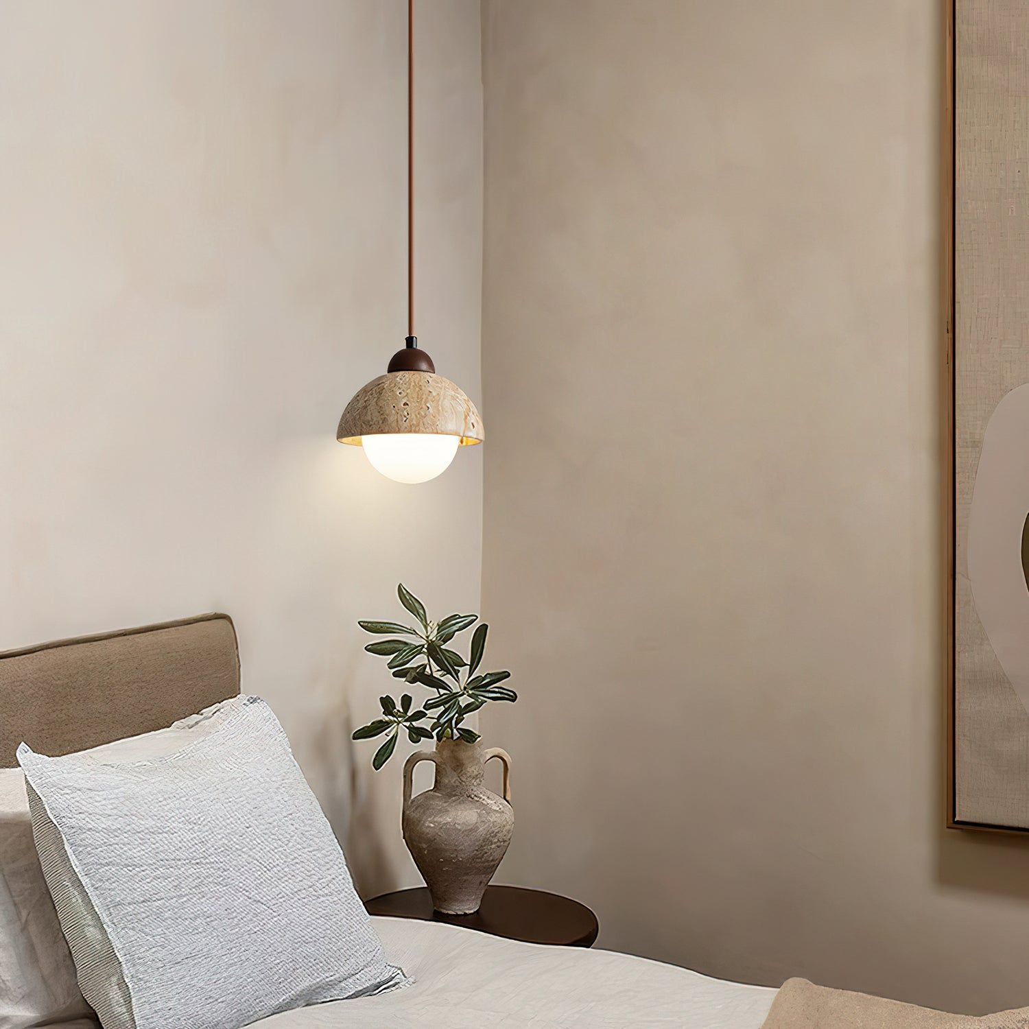 Orzora Dome-Shaped Travertine Pendant Light - Letslighting