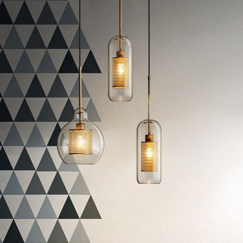 Kristy Suspension Globe/Cylindre Moderne, Métal/Verre, Doré/Argent, Salon