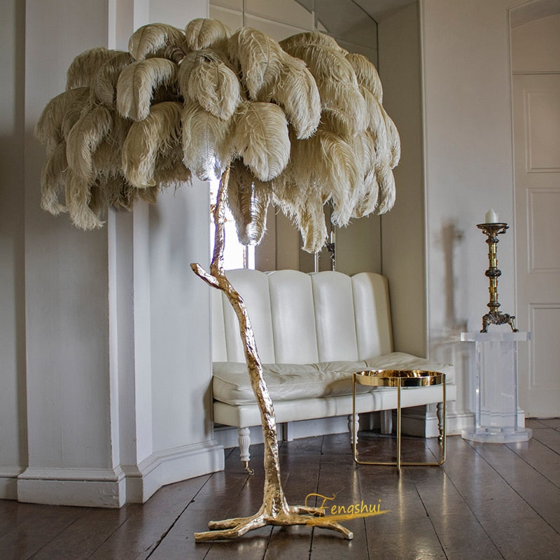 O'Moore Lampadaire Fleur Luxe Plume/Métal Coloré Salon