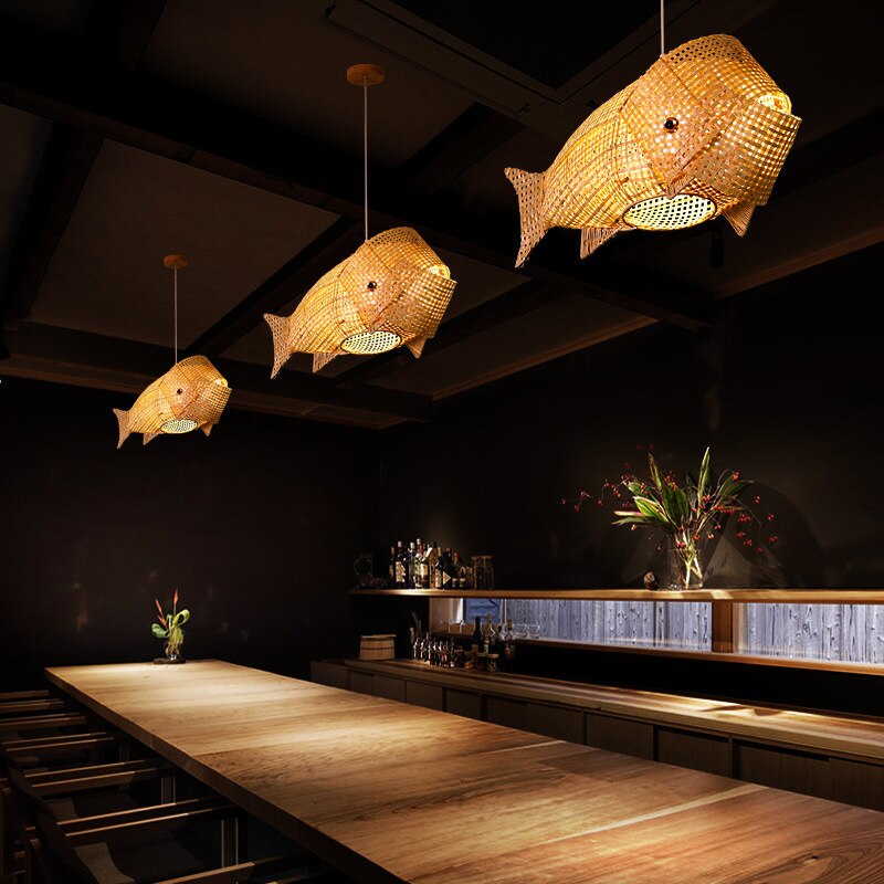 Ritta Luminaires Suspension Poisson Simple Métal/Rotin, Salon