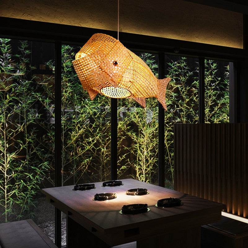 Ritta Luminaires Suspension Poisson Simple Métal/Rotin, Salon