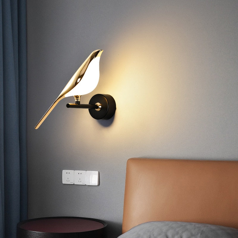 Lampe murale de chevet d'oiseau de pie d'art de style nordique