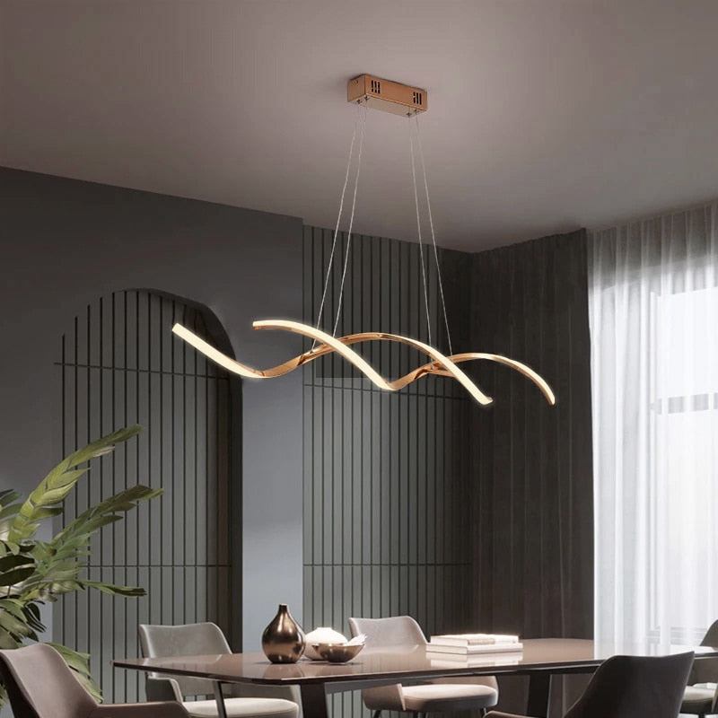 Arisha Suspension LED linéaire ondulée moderne pour la salle