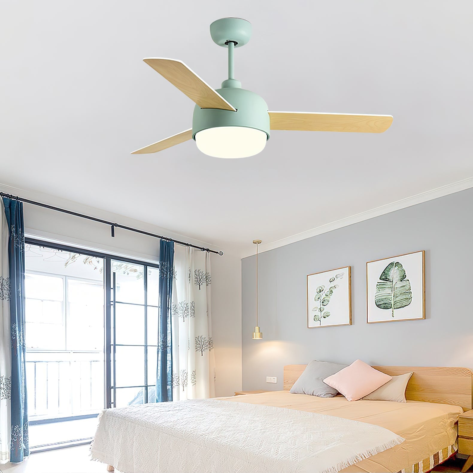 Velaee Nordic Macaron Metal Ceiling Fan Light - Lamp Copper