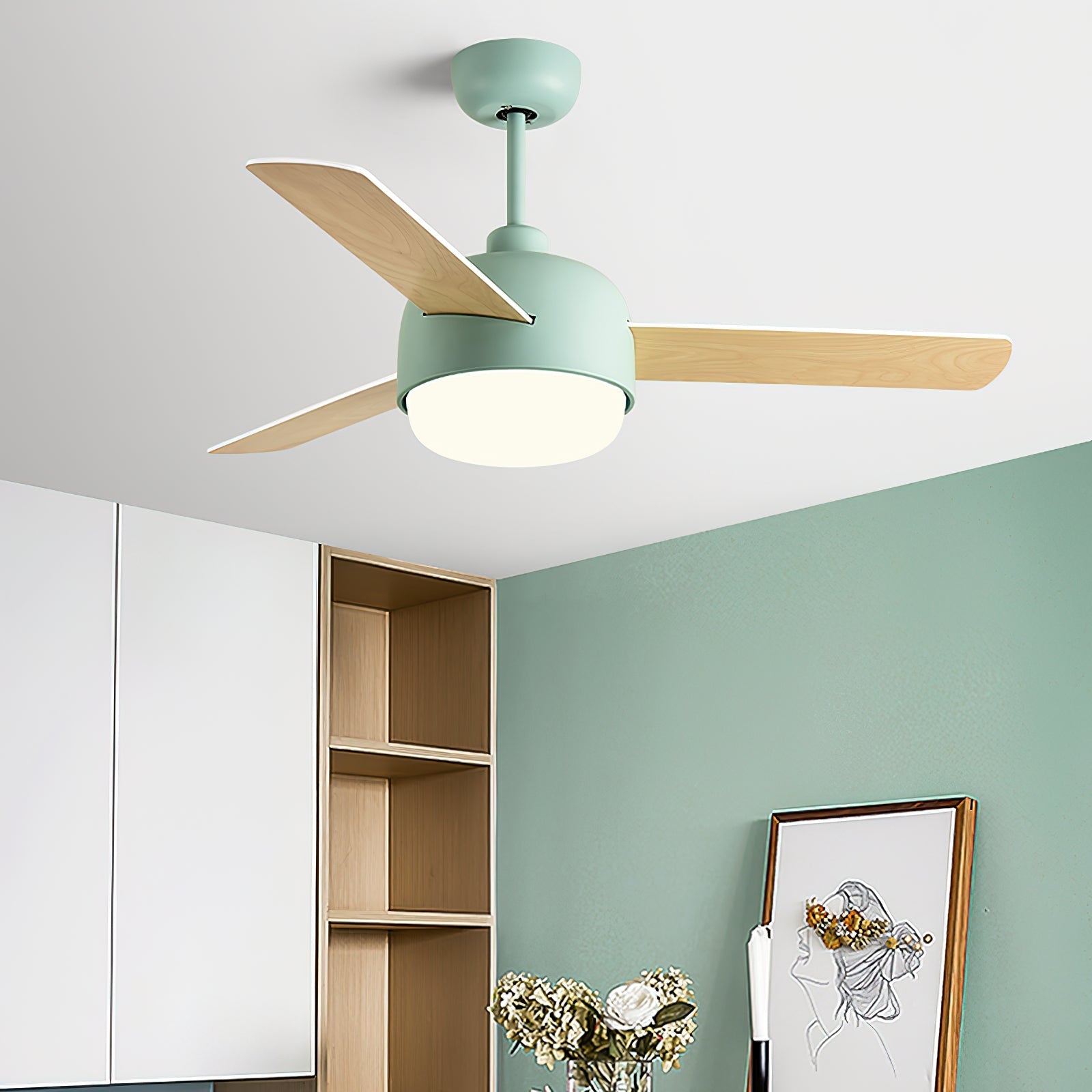 Velaee Nordic Macaron Metal Ceiling Fan Light - Lamp Copper