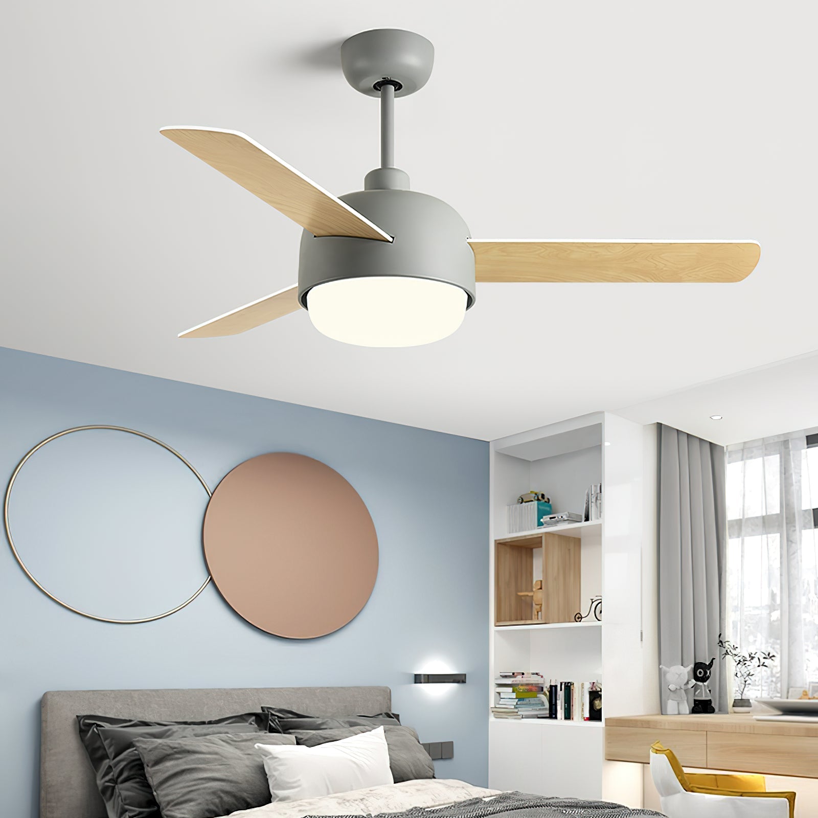 Velaee Nordic Macaron Metal Ceiling Fan Light - Lamp Copper