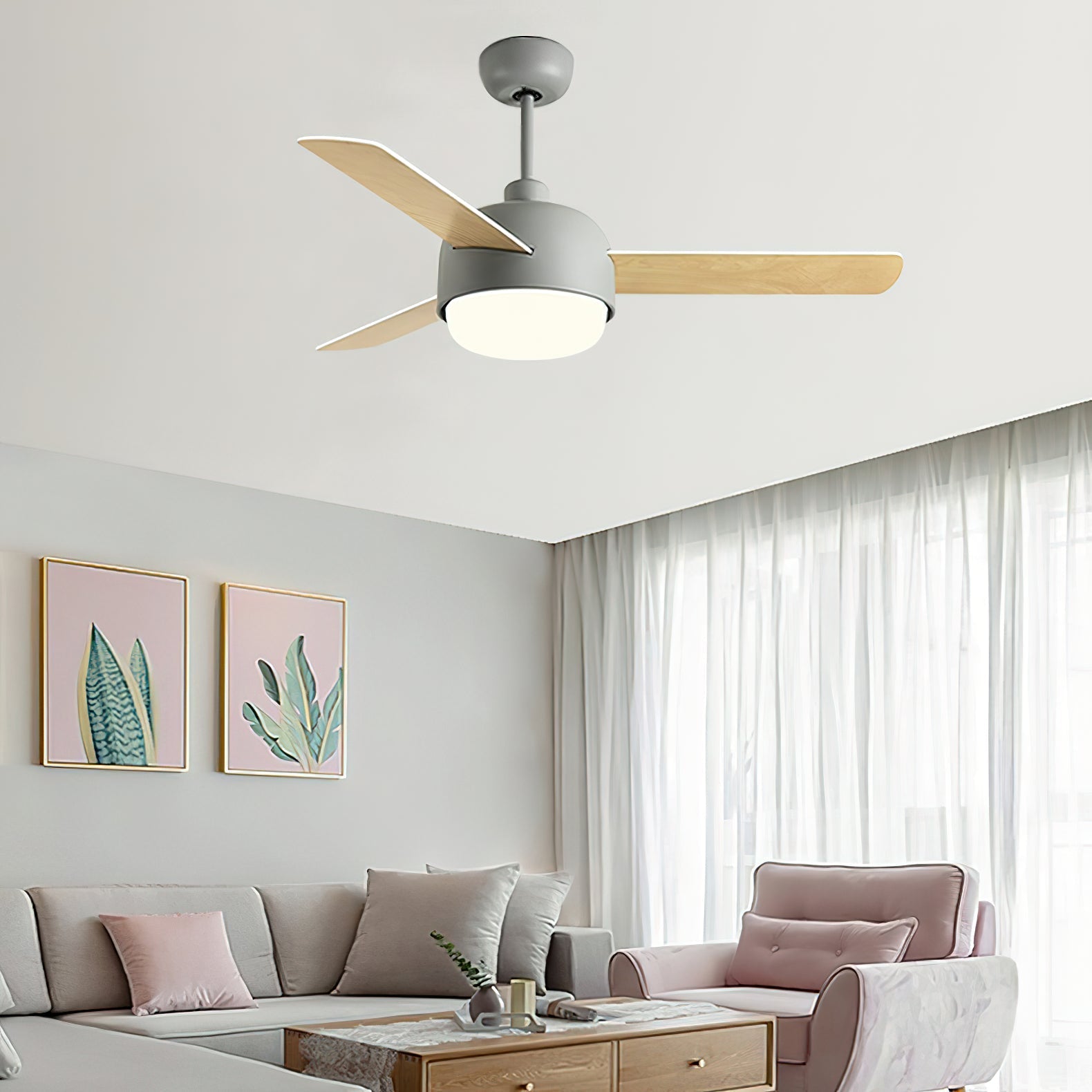 Velaee Nordic Macaron Metal Ceiling Fan Light - Lamp Copper