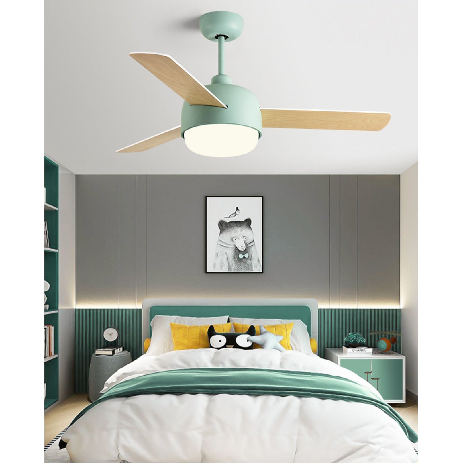 Velaee Nordic Macaron Metal Ceiling Fan Light - Lamp Copper