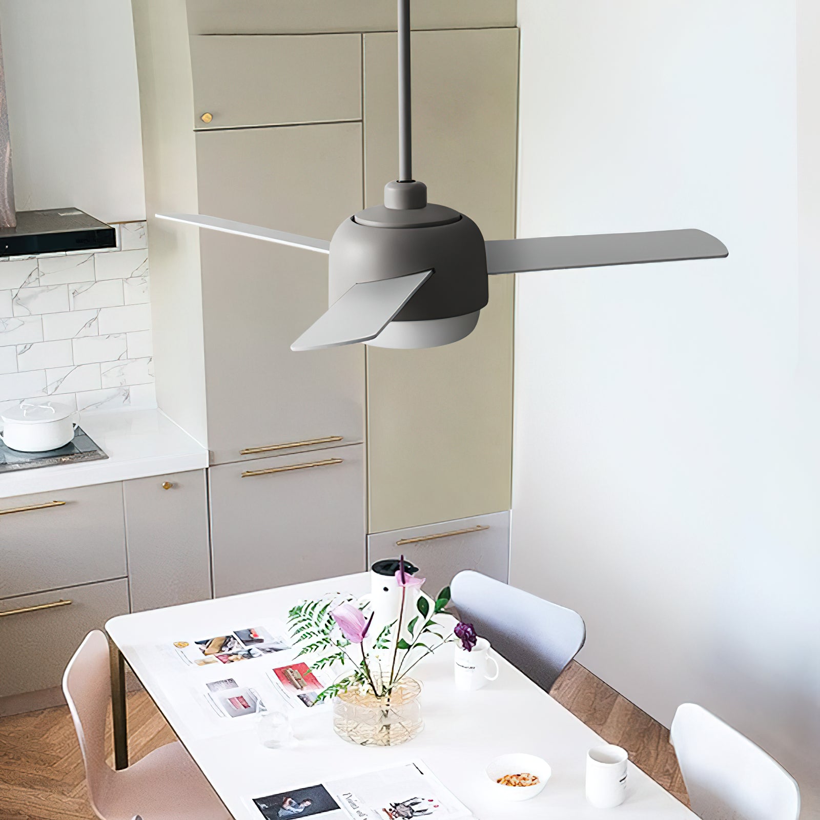 Velaee Nordic Macaron Metal Ceiling Fan Light - Lamp Copper