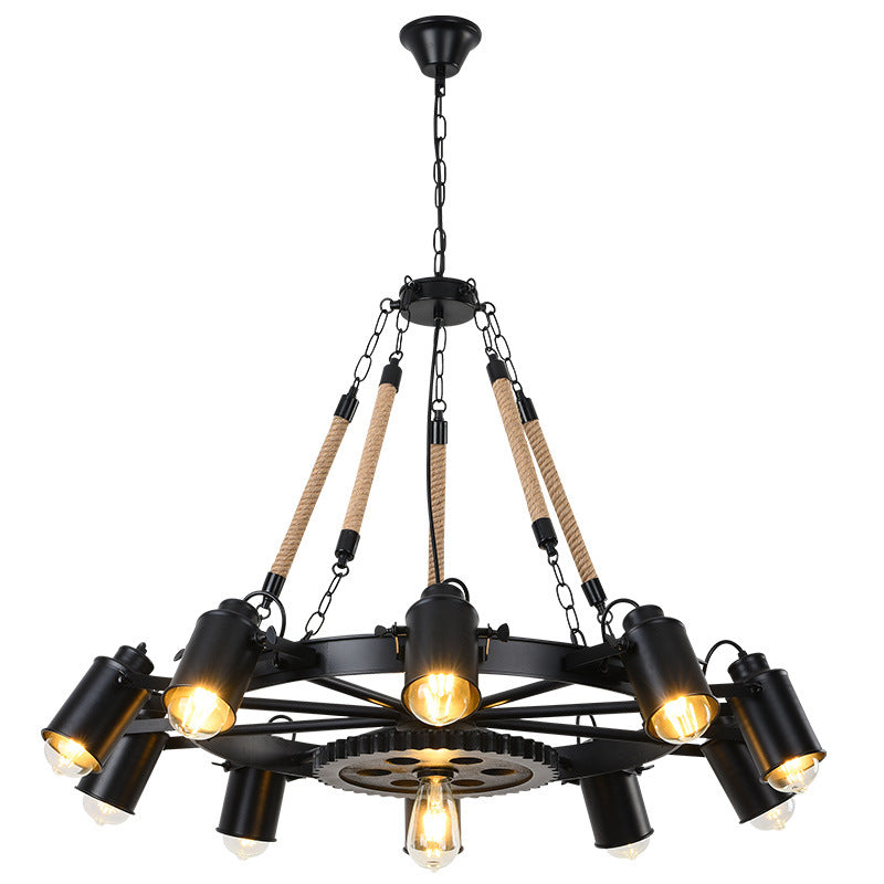 Epoch Suspension LED Industrielle Métal Noir/Corde Café/Bar