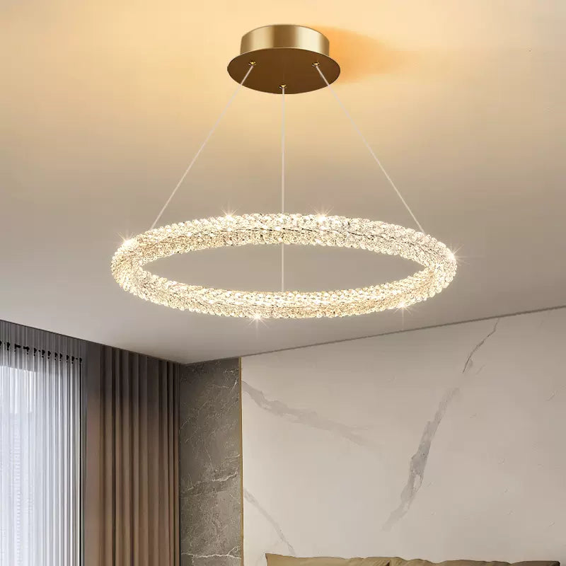 Kristy Suspension Anneau Minimaliste, Metal/Cristal, Blanc, Chambre