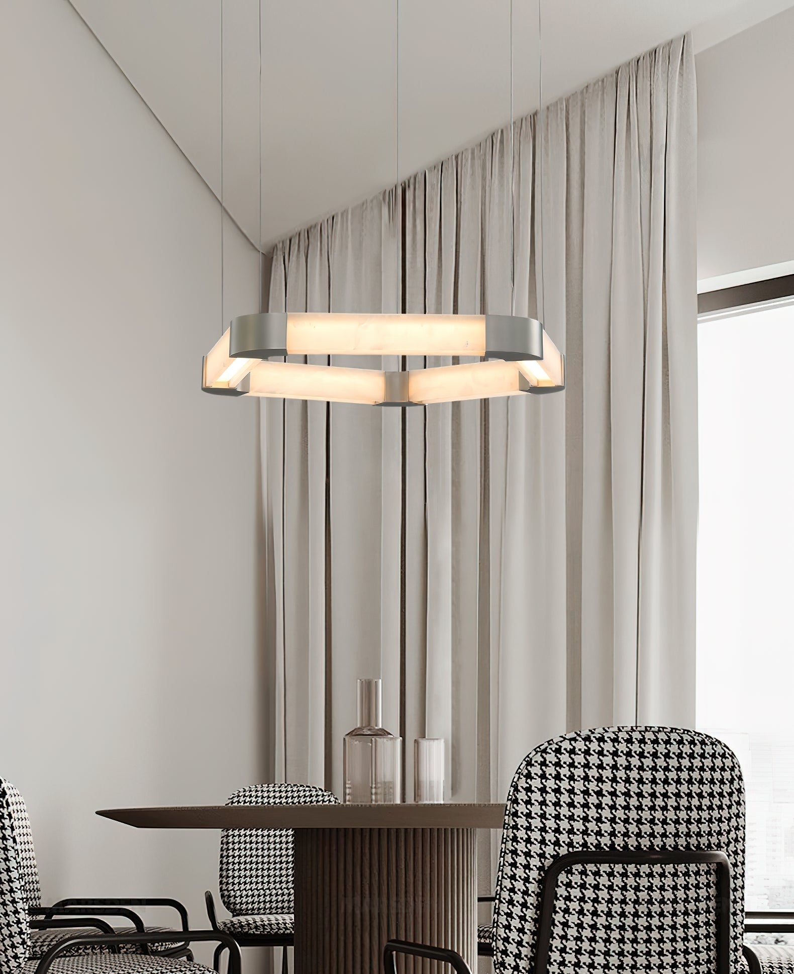 Celaeisra Unique Single Ring Alabaster Chandelier - Lamp Copper
