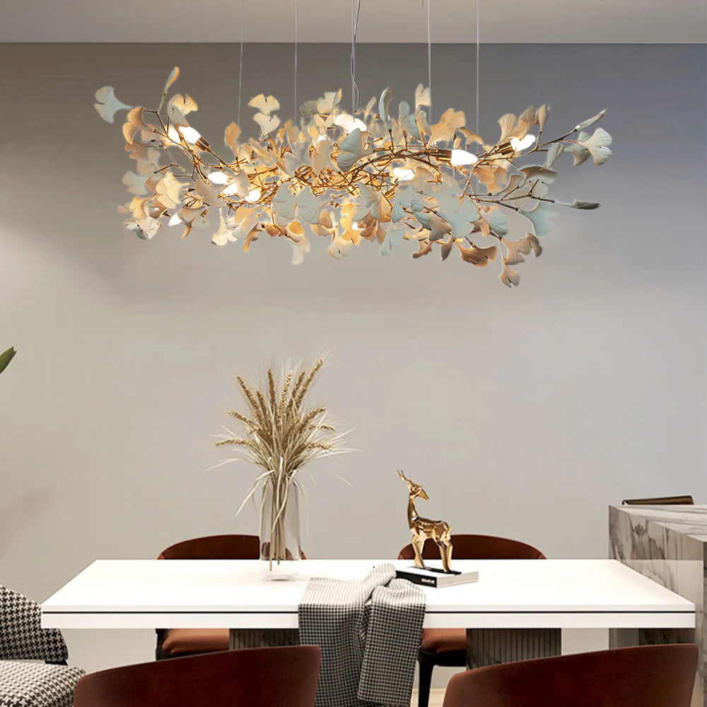 Olivia Lustre Suspension Feuille Artistic Design, Métal/Céramique, Blanc, Salon
