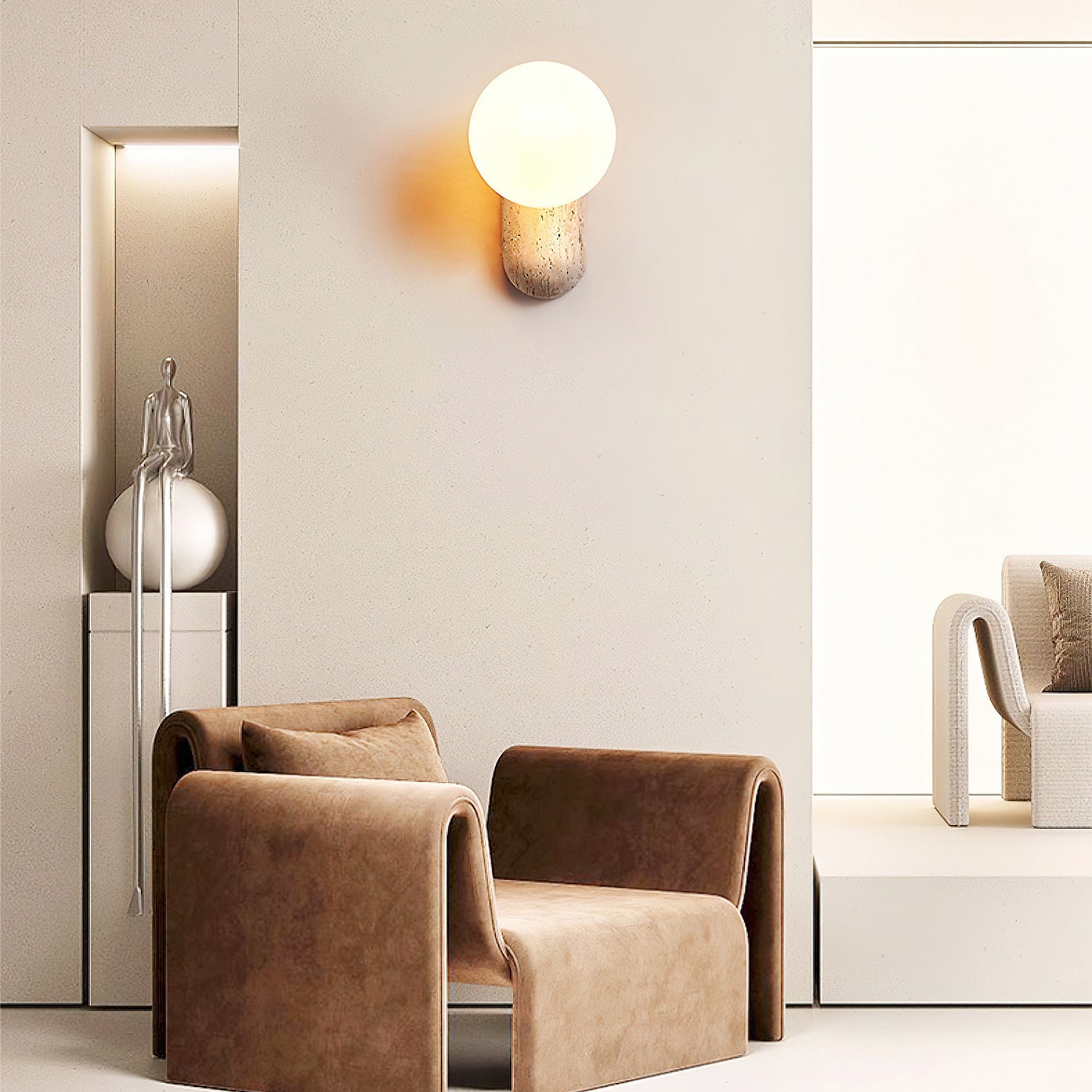 Colaeira Modern Minimalist Art Travertine Wall Lamp - Lamp Copper