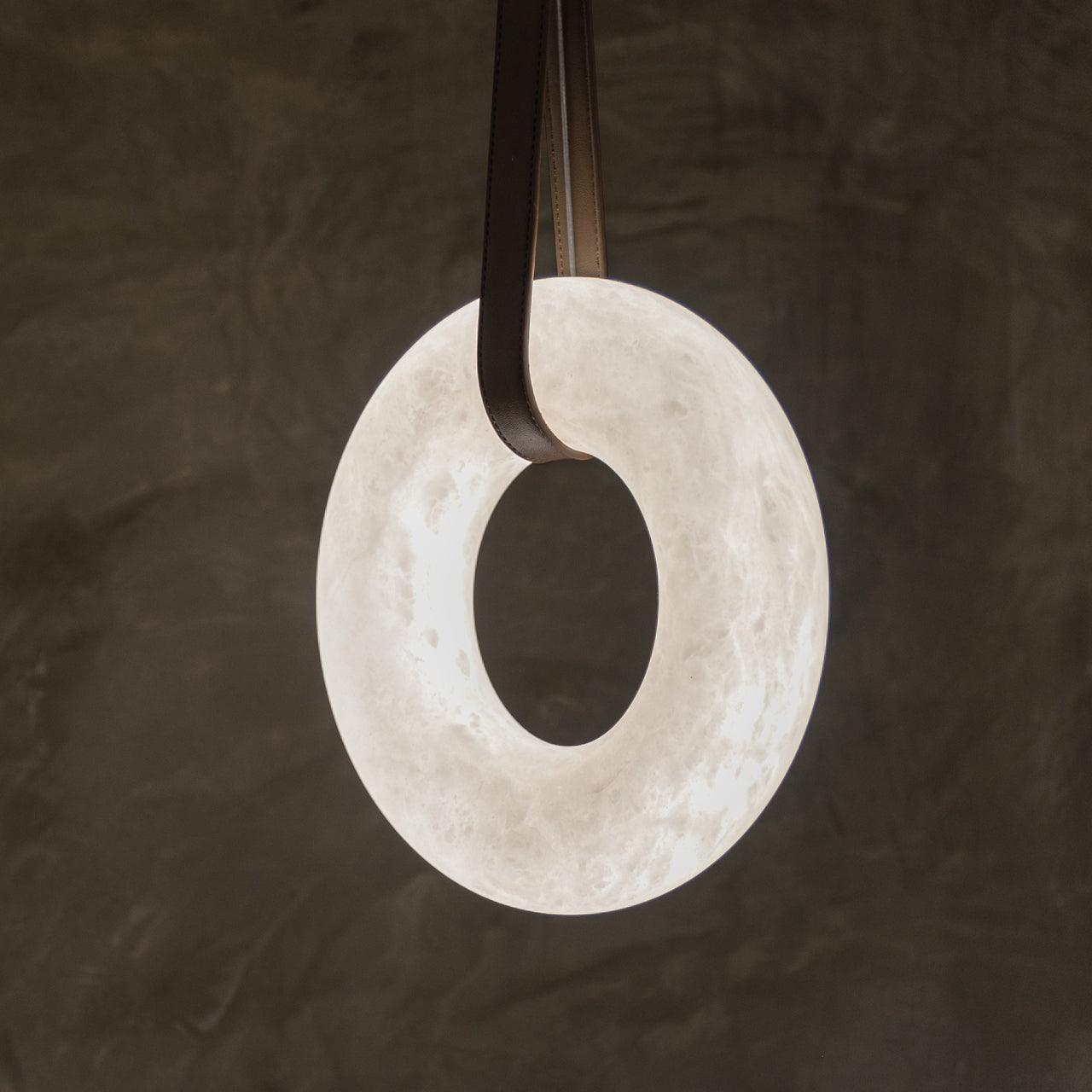 Pendant Lamp Alabaster Ring Triple Leather Straps Nordic Luxe - Letslighting