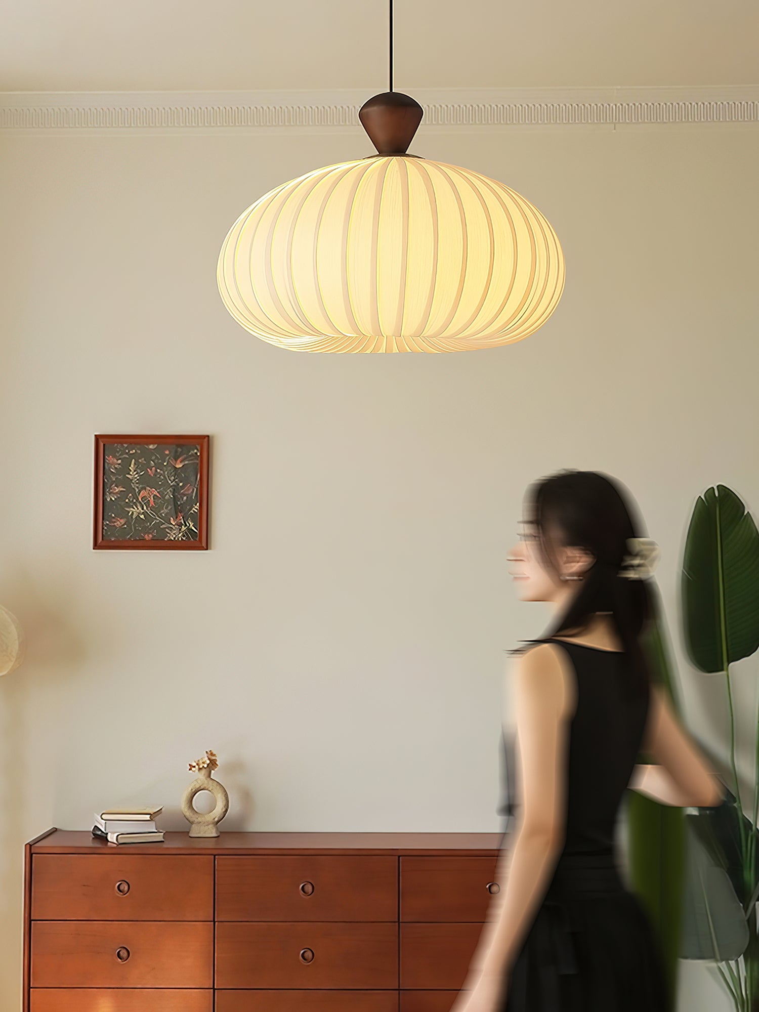 Ovola Métal Bois Plissé Suspension Lumière