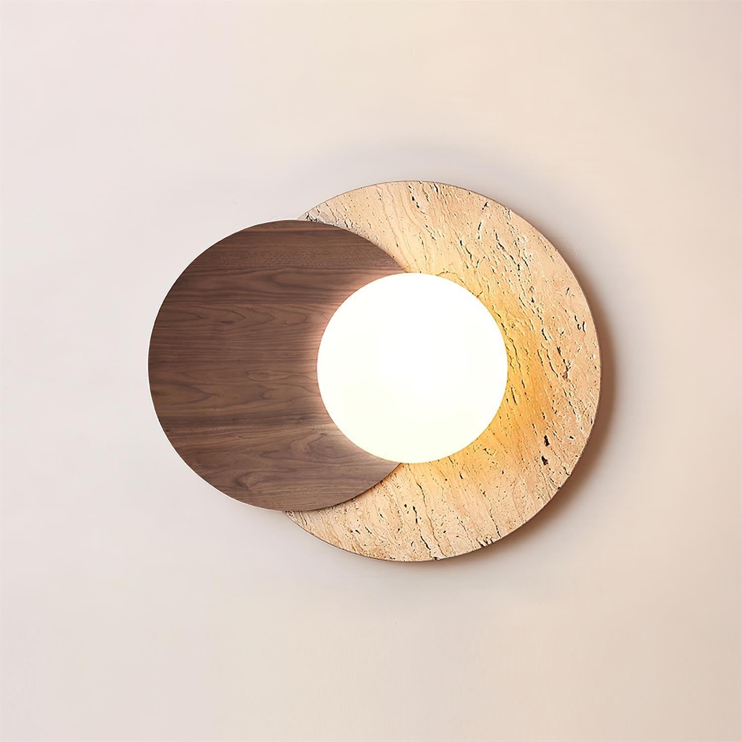 Wall Lamp Overlapping Travertine Disc Walnut Wood Scandinavian - Letslighting