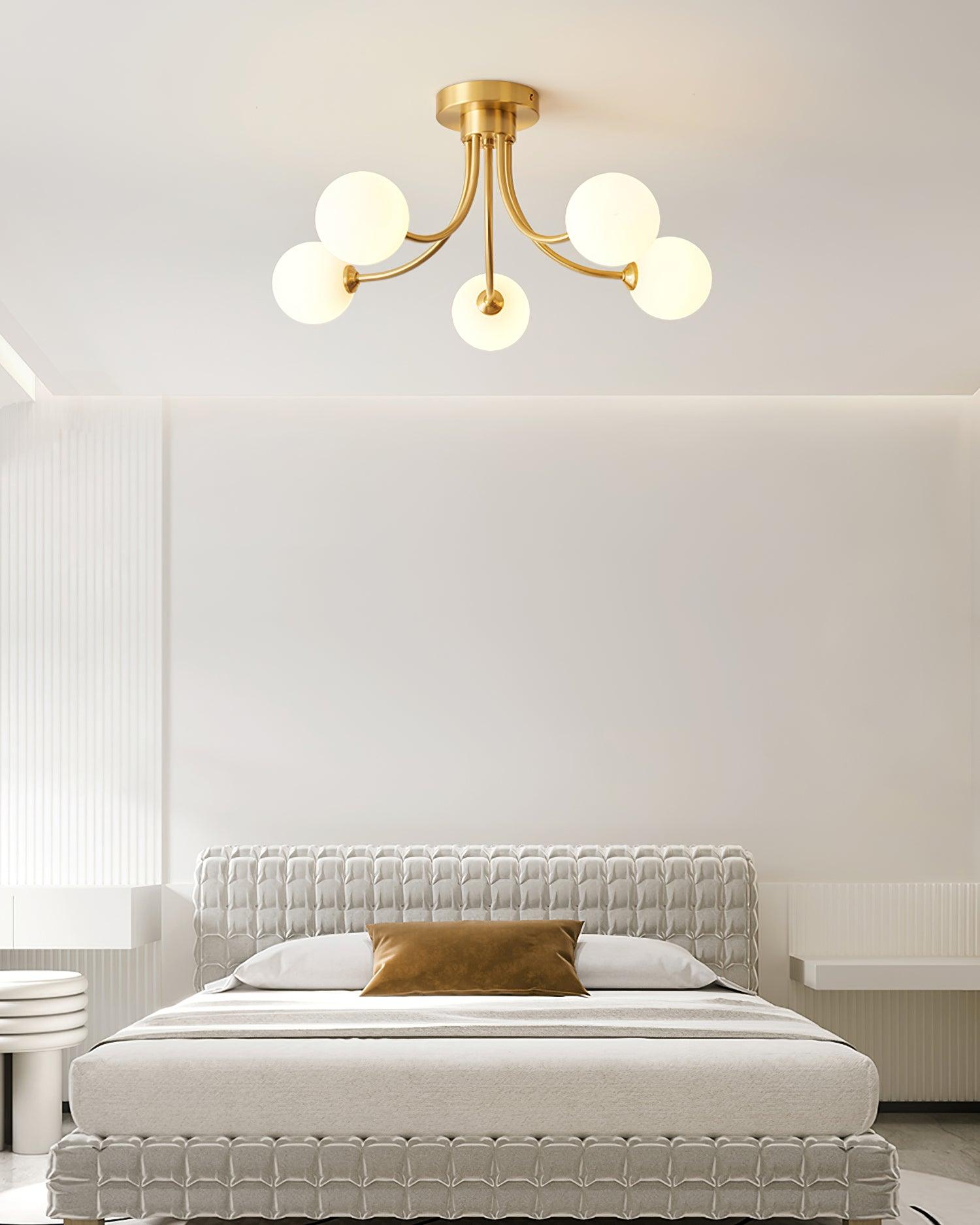 Ceiling Light Brass Branching Arms Opal Globe Shades Modern Elegant - Letslighting