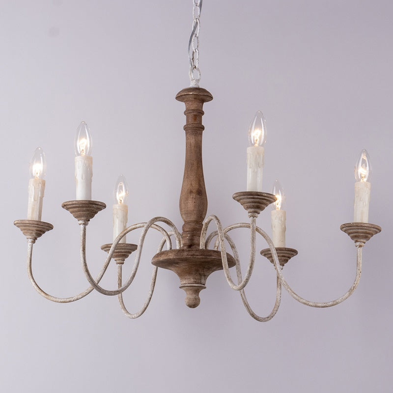 Syshaeth Vintage Industrial Hand-carved Wood Chandelier - Lamp Copper
