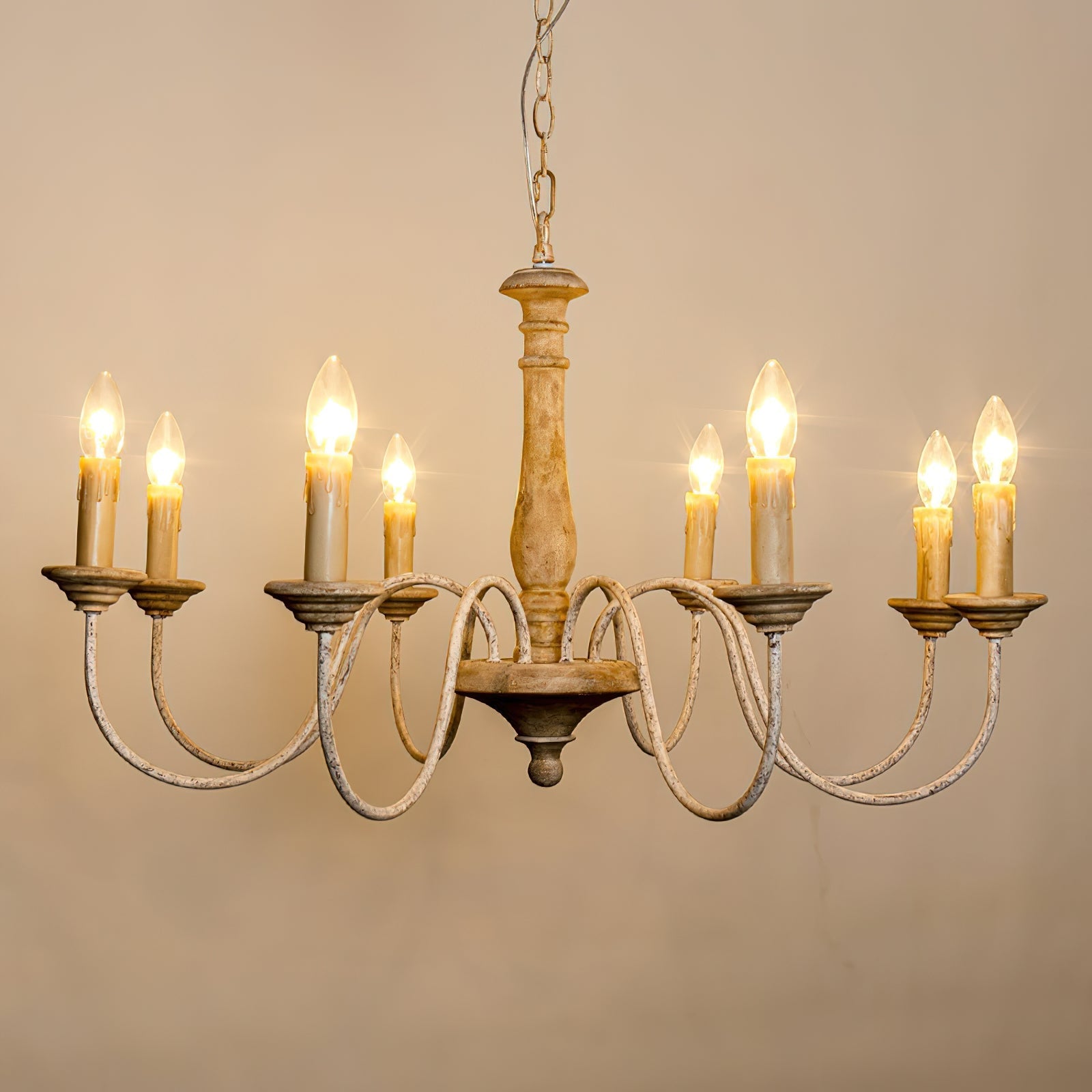 Syshaeth Vintage Industrial Hand-carved Wood Chandelier - Lamp Copper