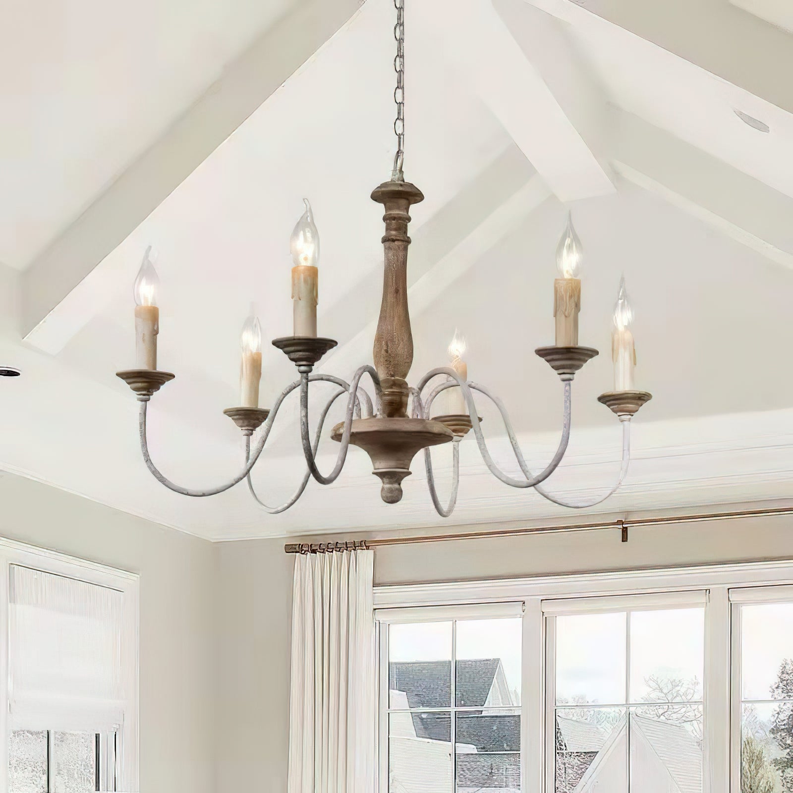 Syshaeth Vintage Industrial Hand-carved Wood Chandelier - Lamp Copper