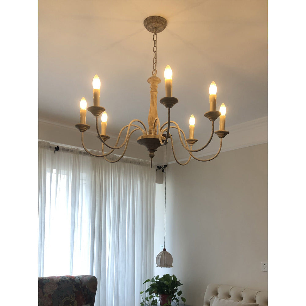 Syshaeth Vintage Industrial Hand-carved Wood Chandelier - Lamp Copper