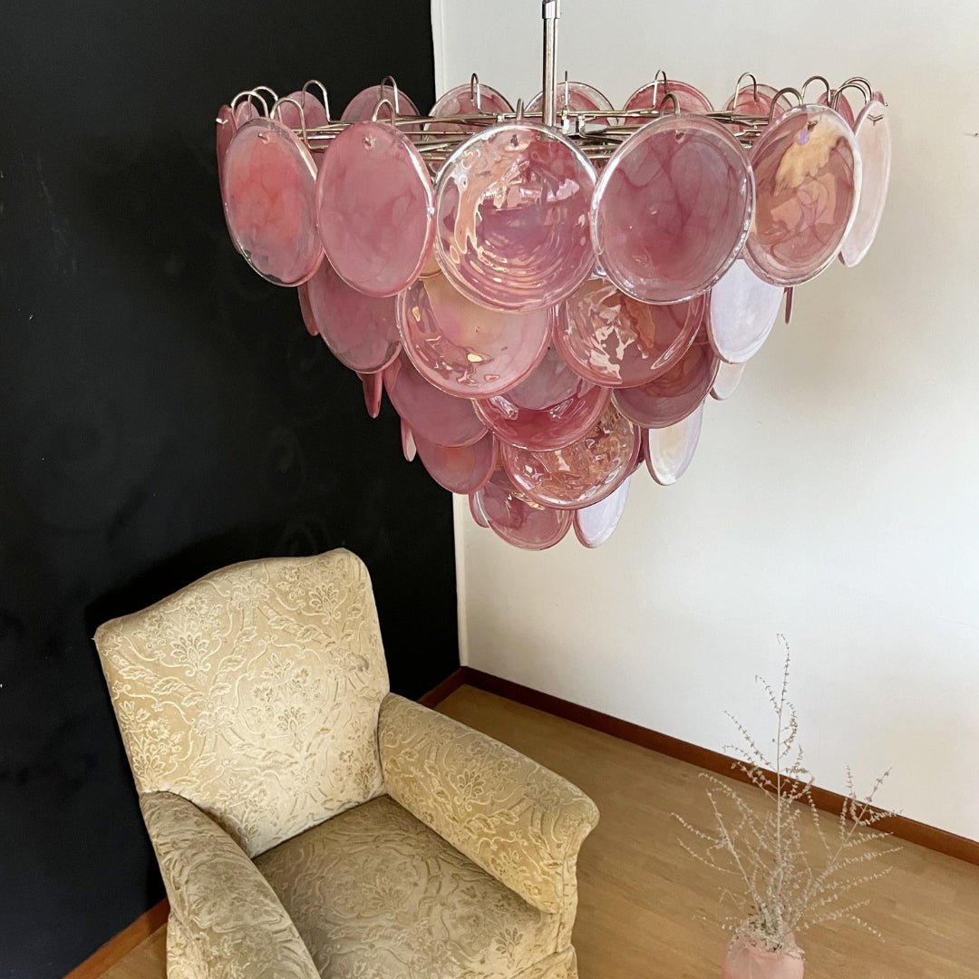 Aurora Chandelier Pink Murano Disc Layered - Letslighting