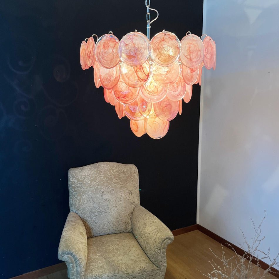 Aurora Chandelier Pink Murano Disc Layered - Letslighting