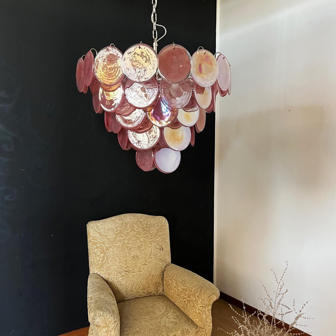Aurora Chandelier Pink Murano Disc Layered - Letslighting