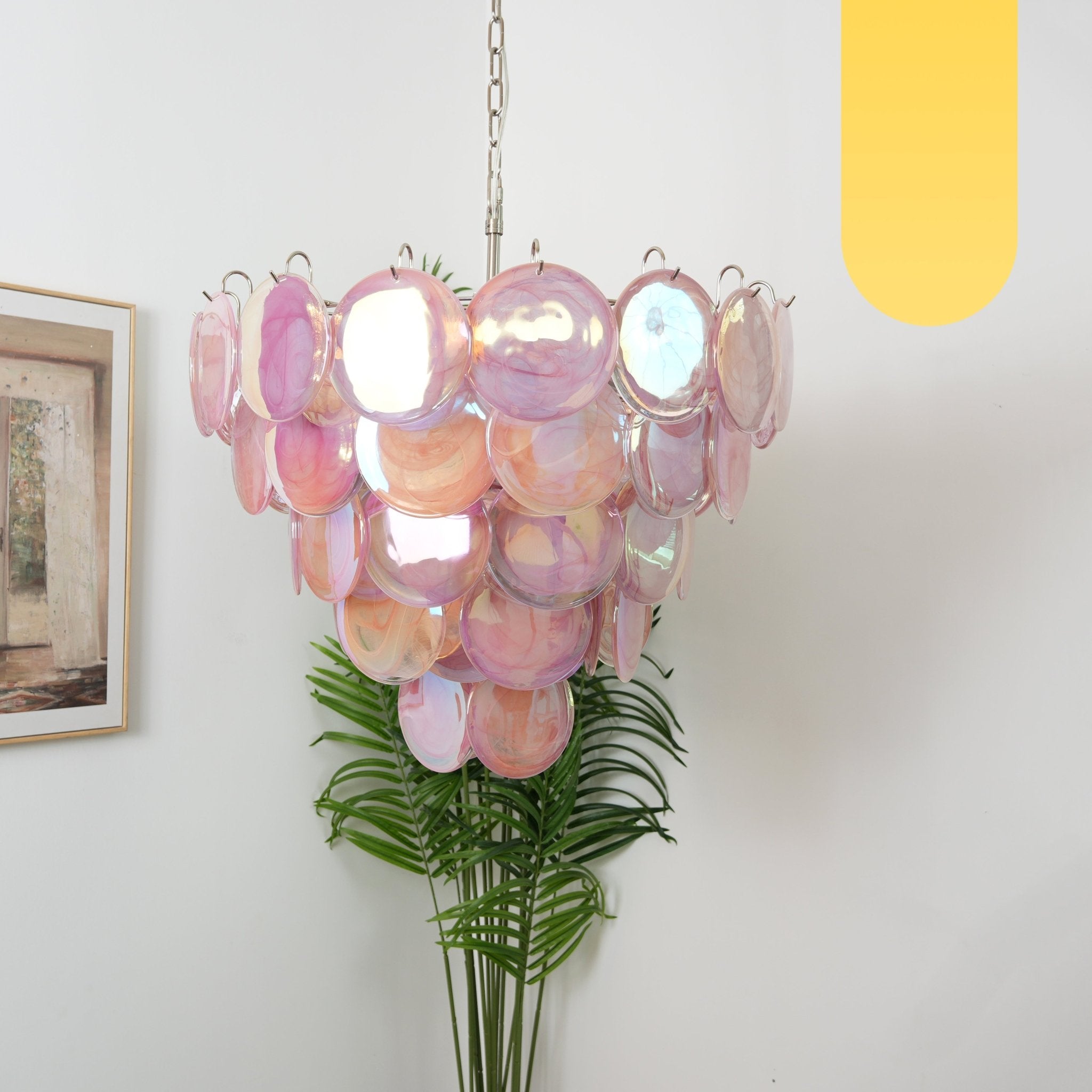 Aurora Chandelier Pink Murano Disc Layered - Letslighting