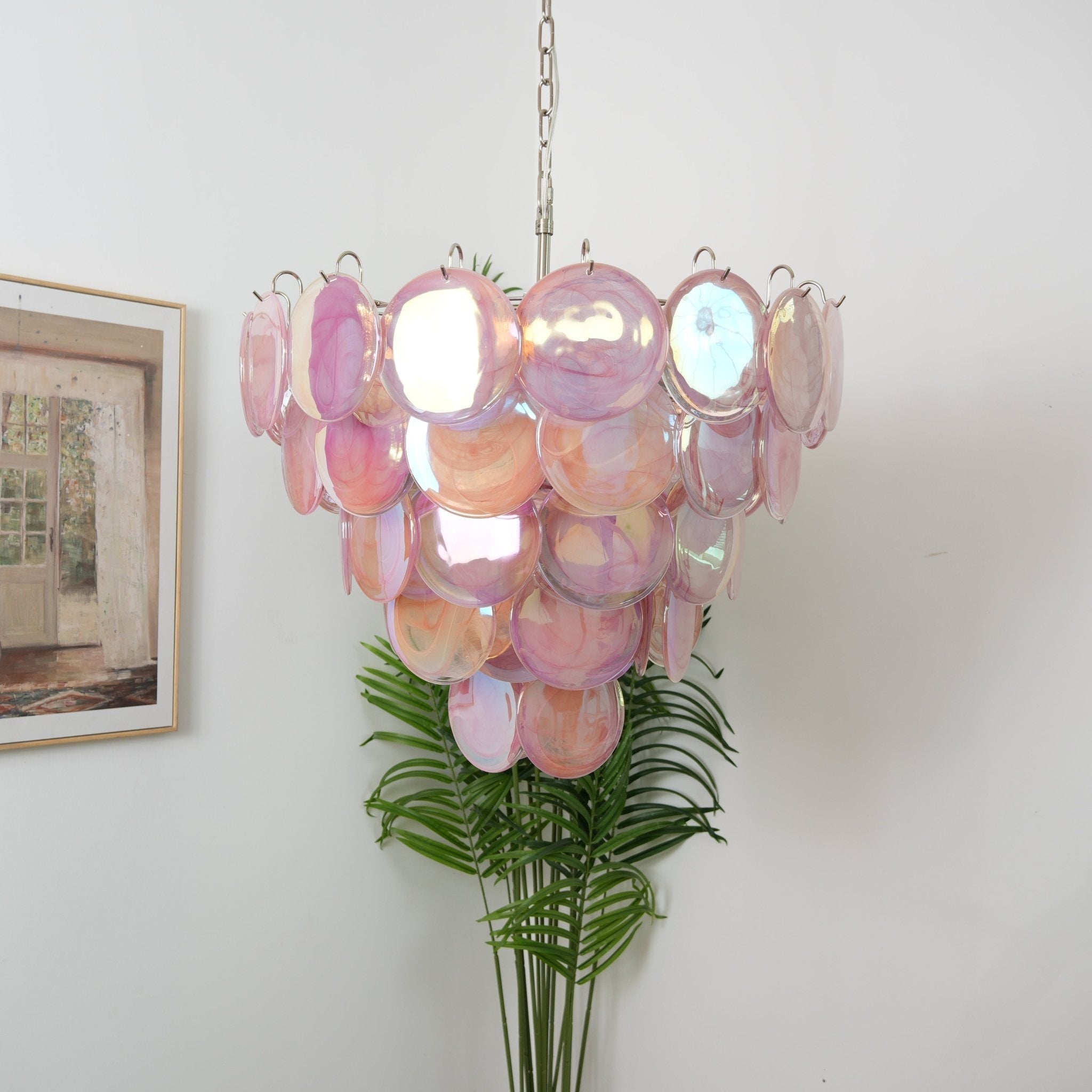 Aurora Chandelier Pink Murano Disc Layered - Letslighting