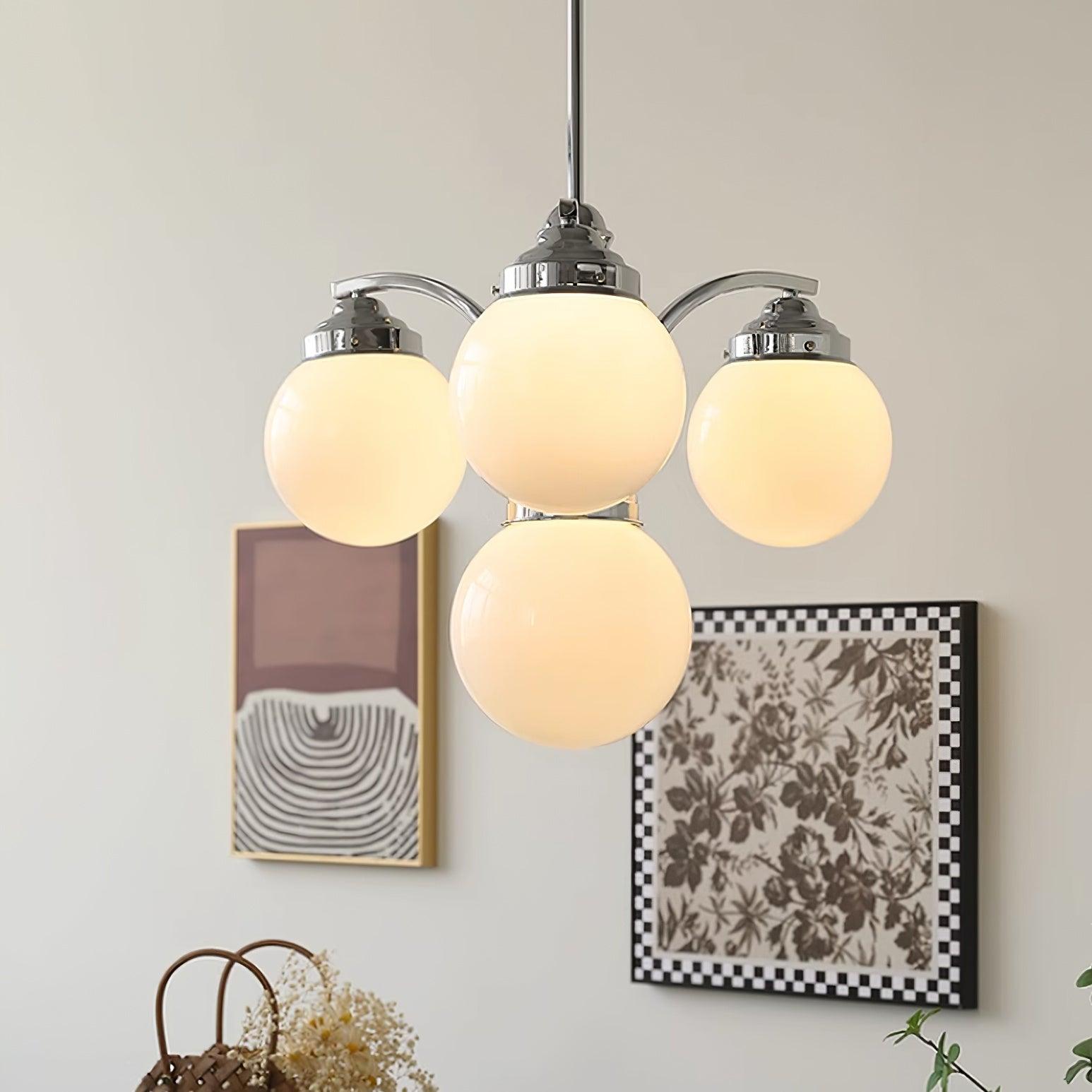 Salamanca Chandelier Pink Glass Globes Chrome Arcs Stylish - Letslighting