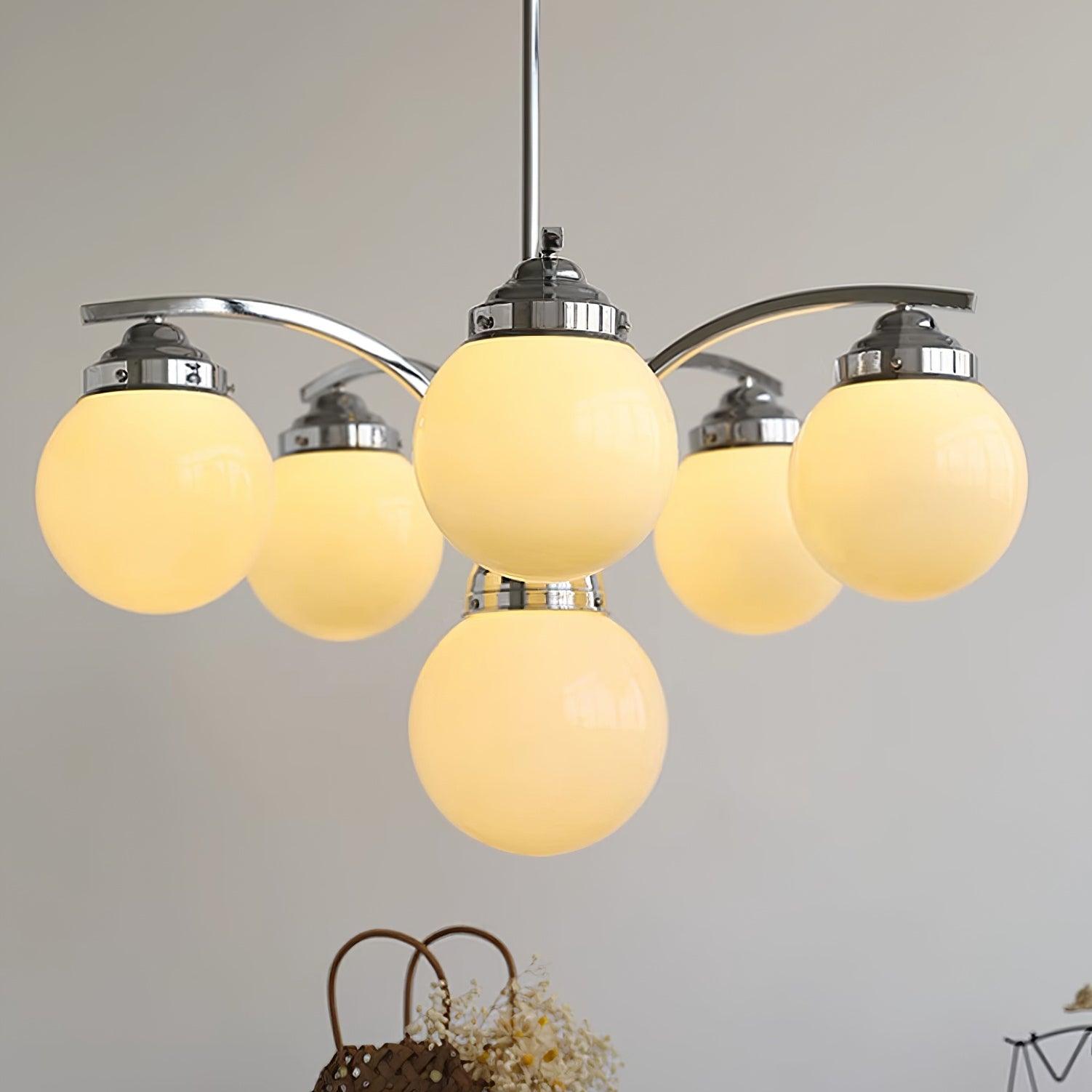 Salamanca Chandelier Pink Glass Globes Chrome Arcs Stylish - Letslighting