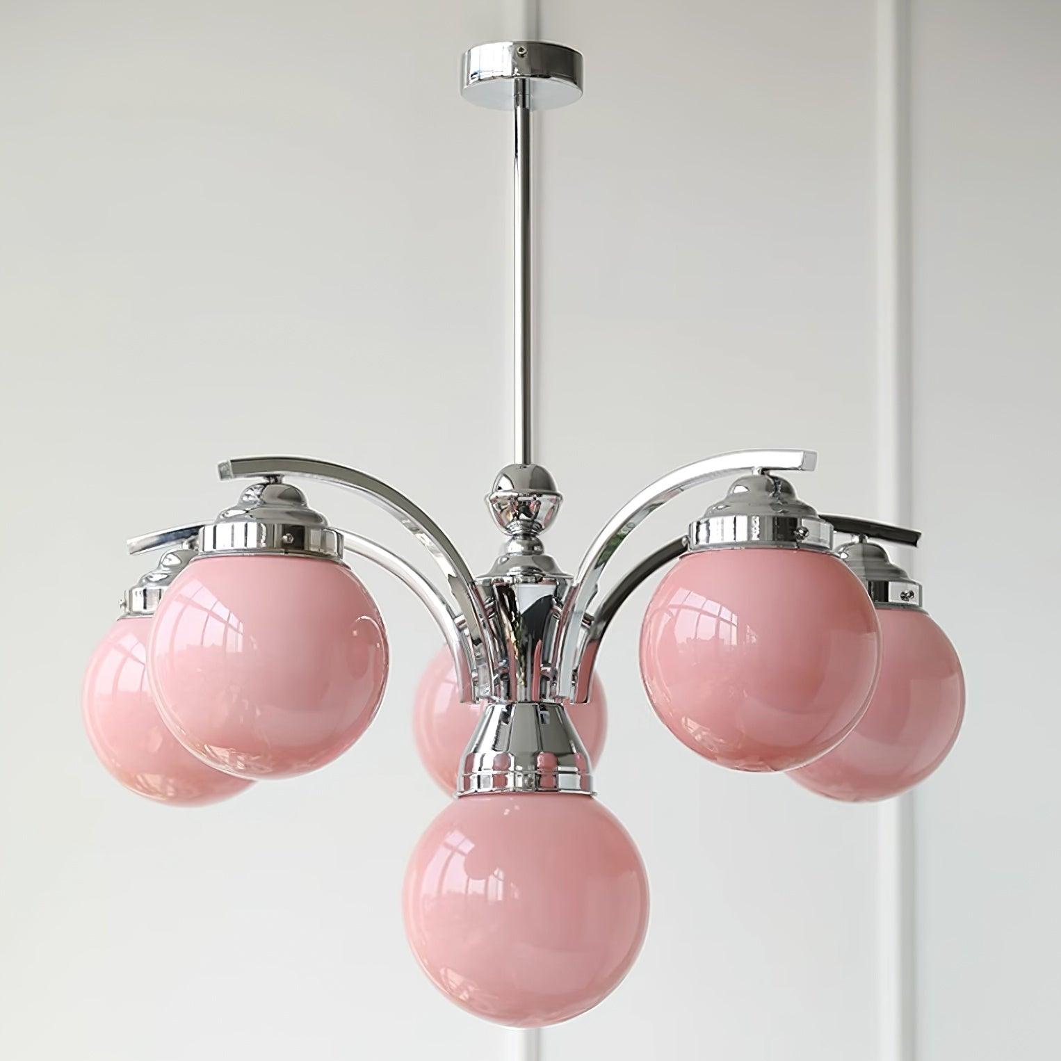 Salamanca Chandelier Pink Glass Globes Chrome Arcs Stylish - Letslighting