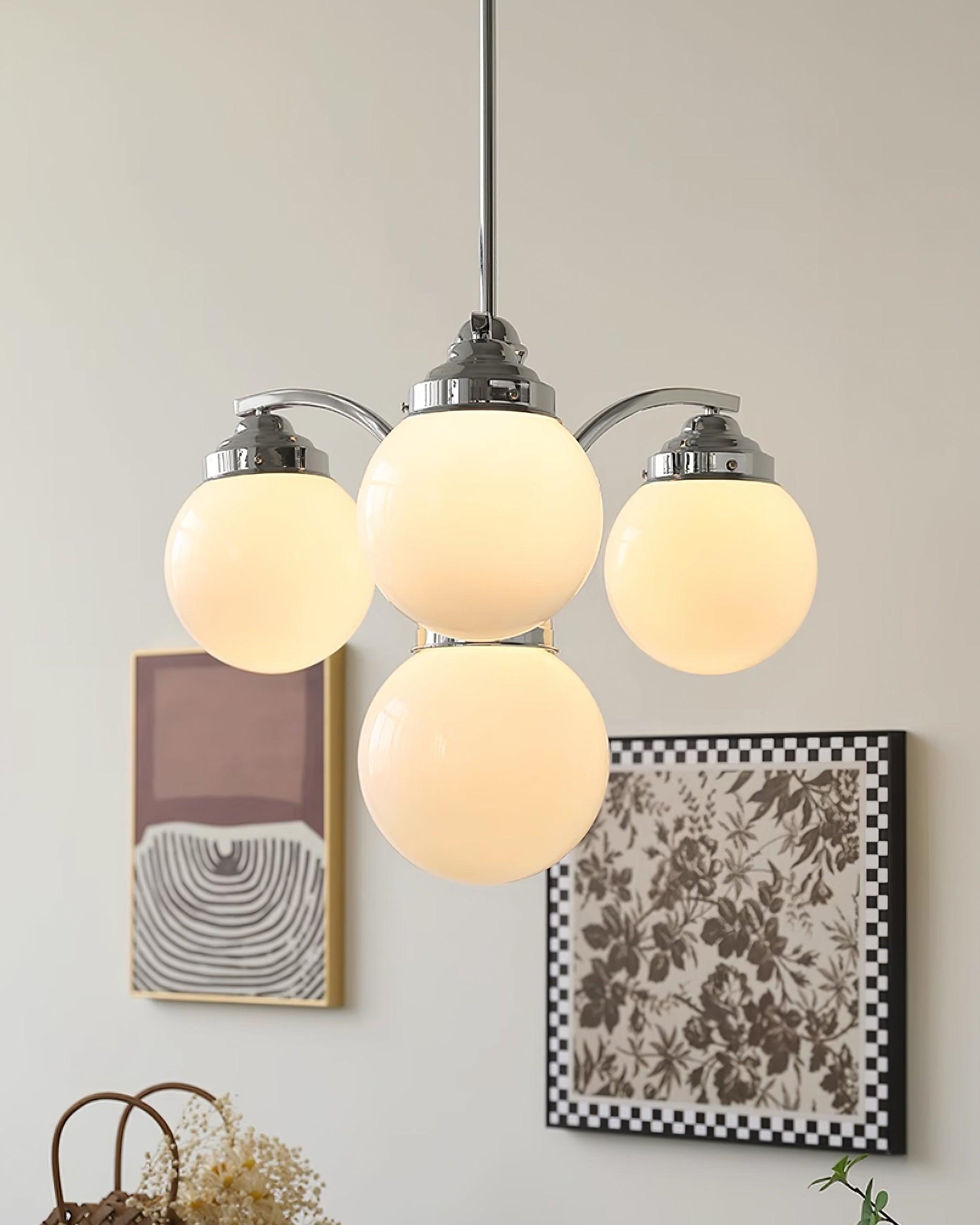 Salamanca Chandelier Pink Glass Globes Chrome Arcs Stylish - Letslighting