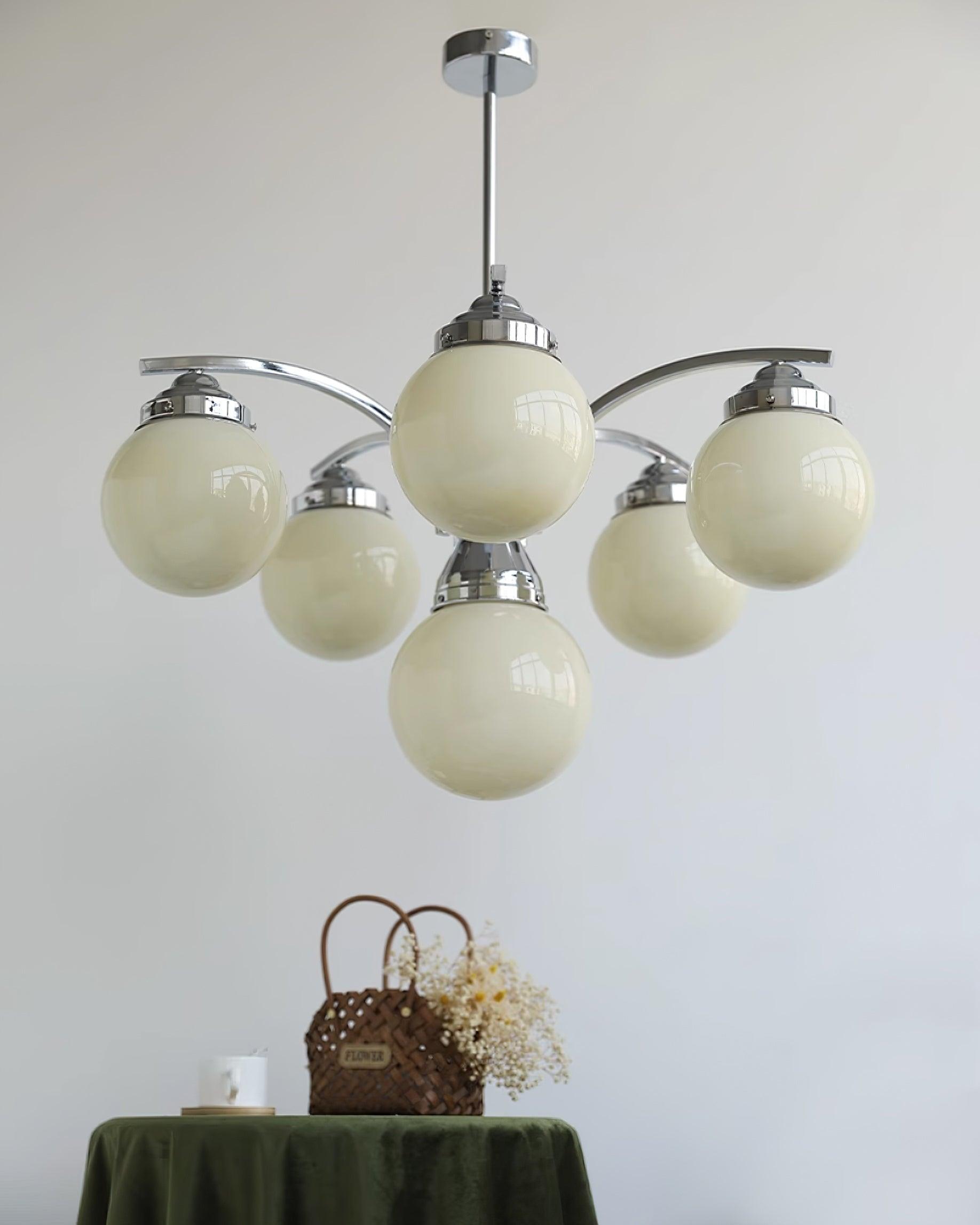 Salamanca Chandelier Pink Glass Globes Chrome Arcs Stylish - Letslighting