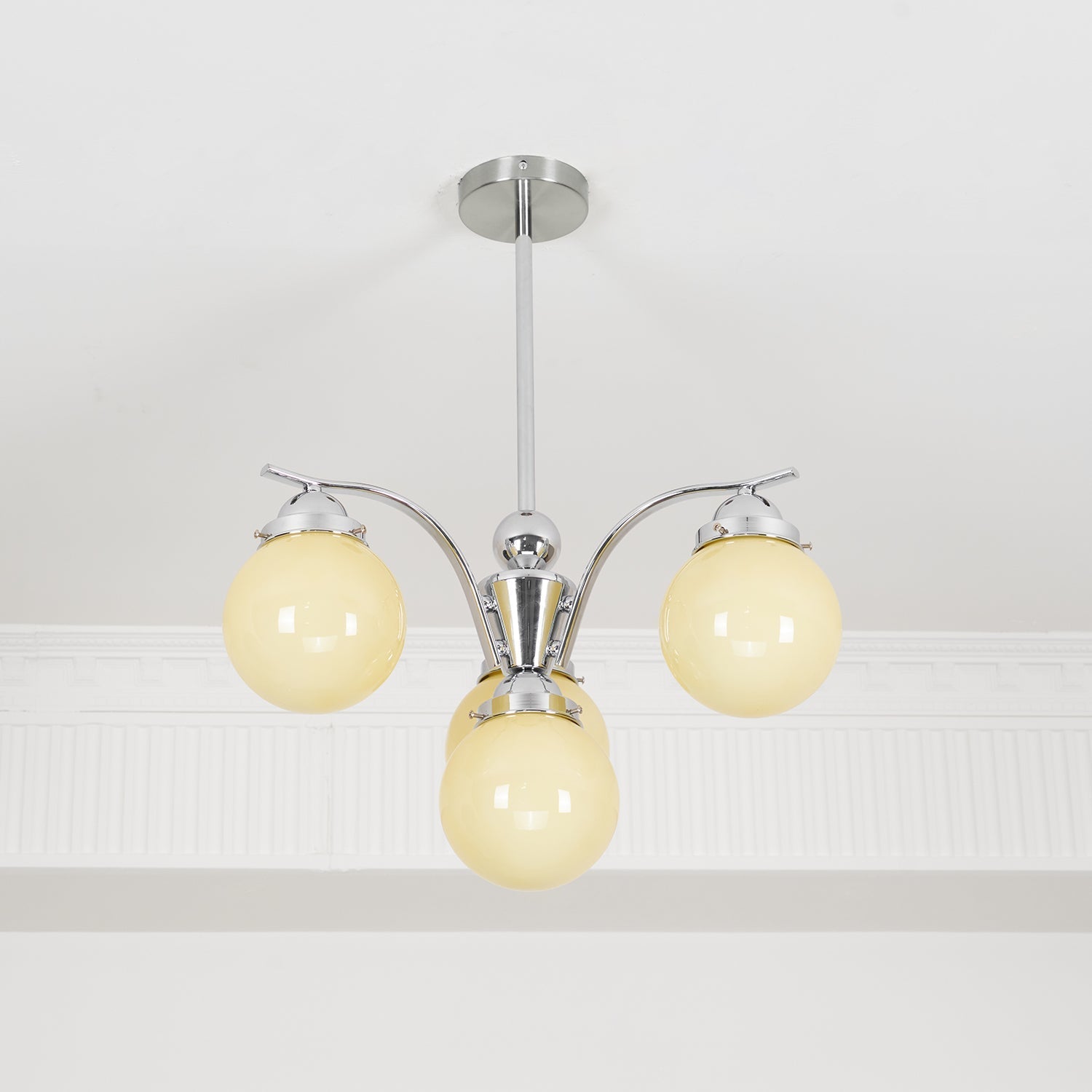 Salamanca Chandelier Pink Glass Globes Chrome Arcs Stylish - Letslighting