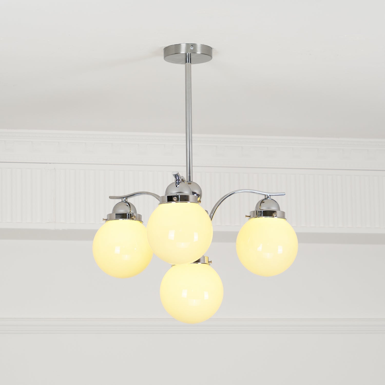 Salamanca Chandelier Pink Glass Globes Chrome Arcs Stylish - Letslighting