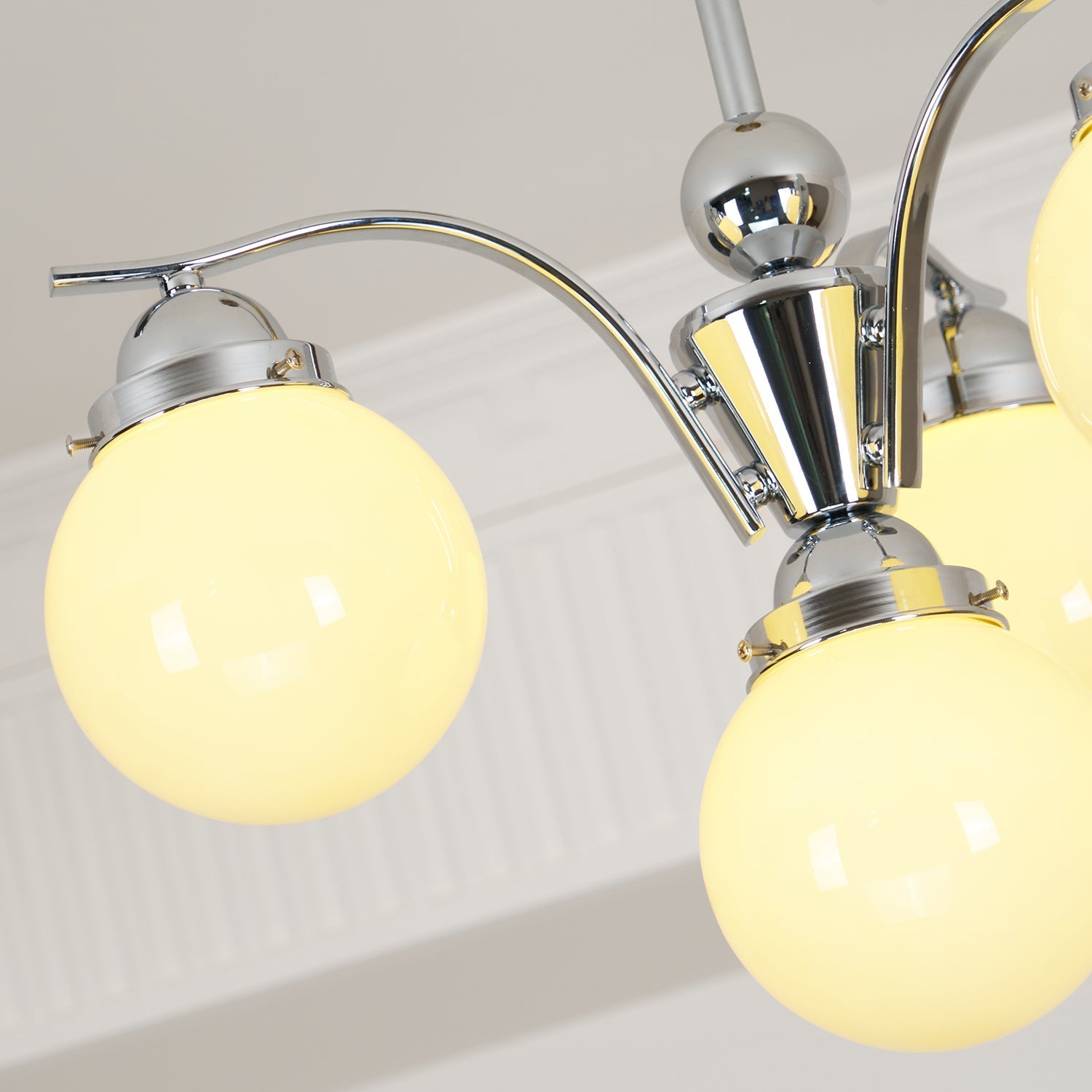 Salamanca Chandelier Pink Glass Globes Chrome Arcs Stylish - Letslighting