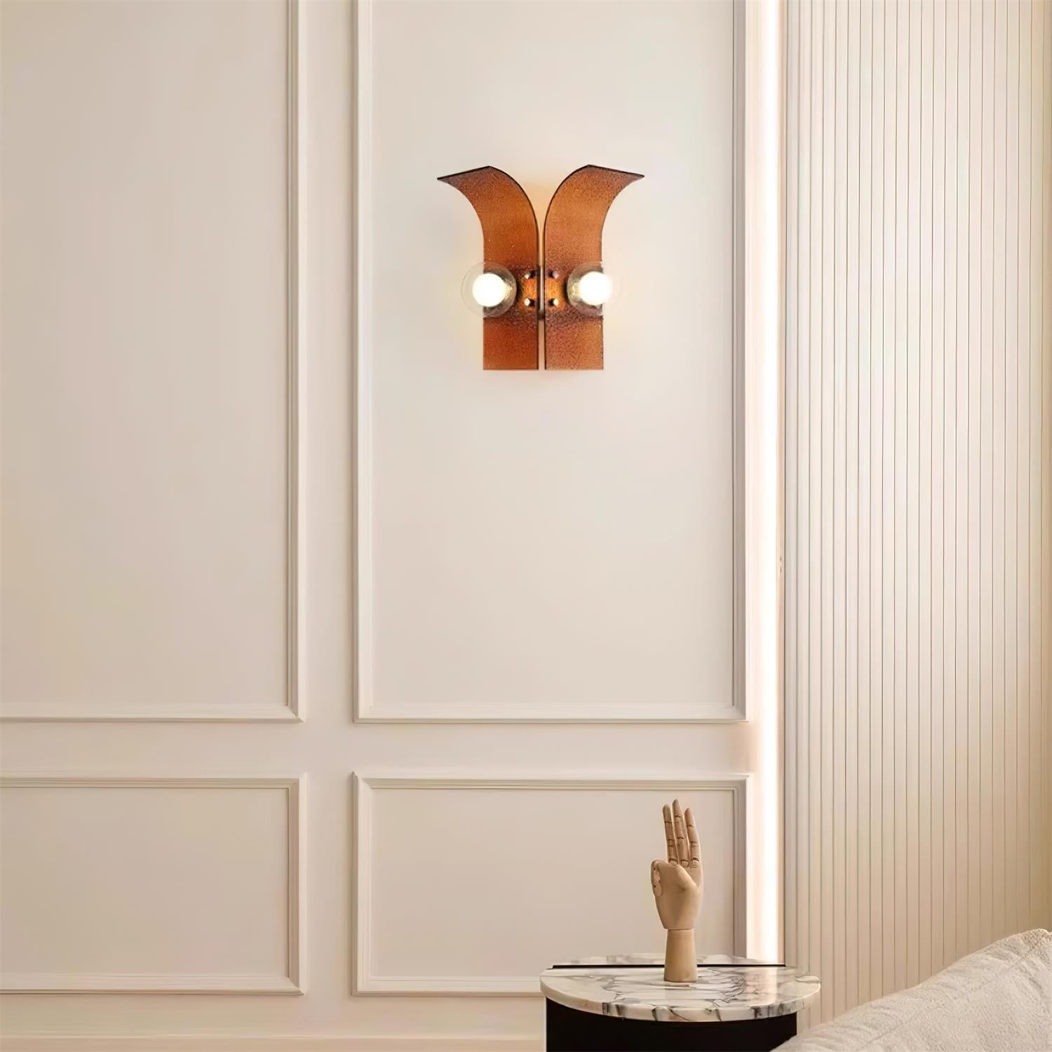 Wall Light Textured Glass Panels Dual Globes Art Deco - Letslighting