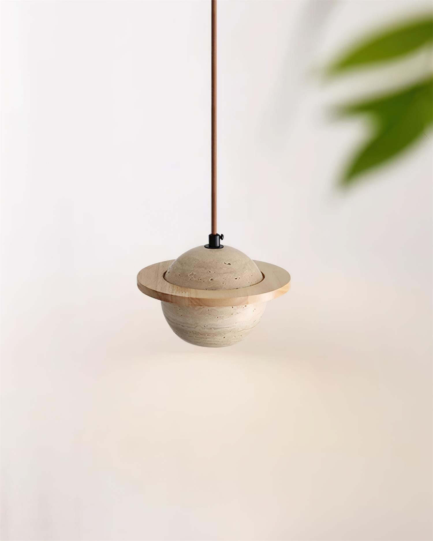 Pendant Light Travertine Planet Walnut Wood Ambient Minimalist - Letslighting