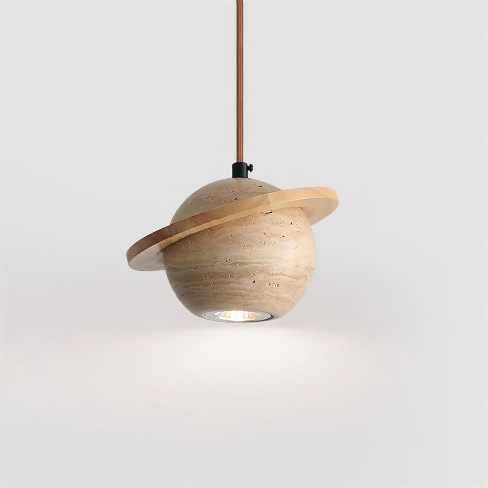Pendant Light Travertine Planet Walnut Wood Ambient Minimalist - Letslighting